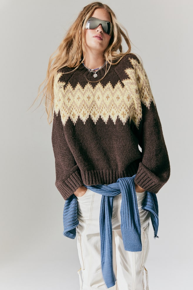 Jacquard-knit jumper - Dark brown/Patterned - 1