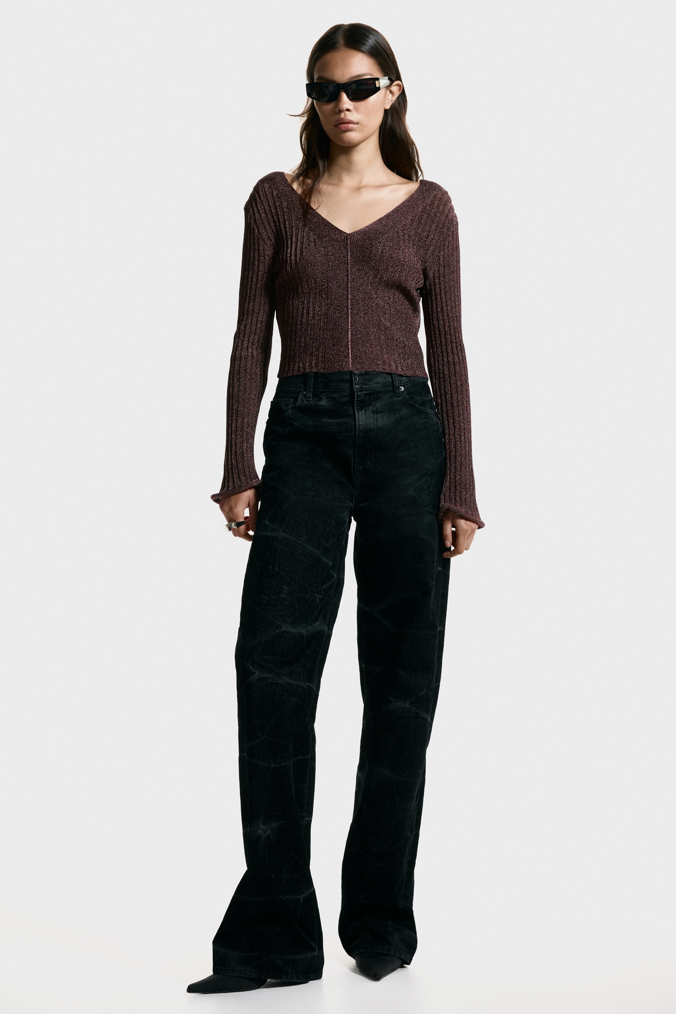 Glittery rib-knit top