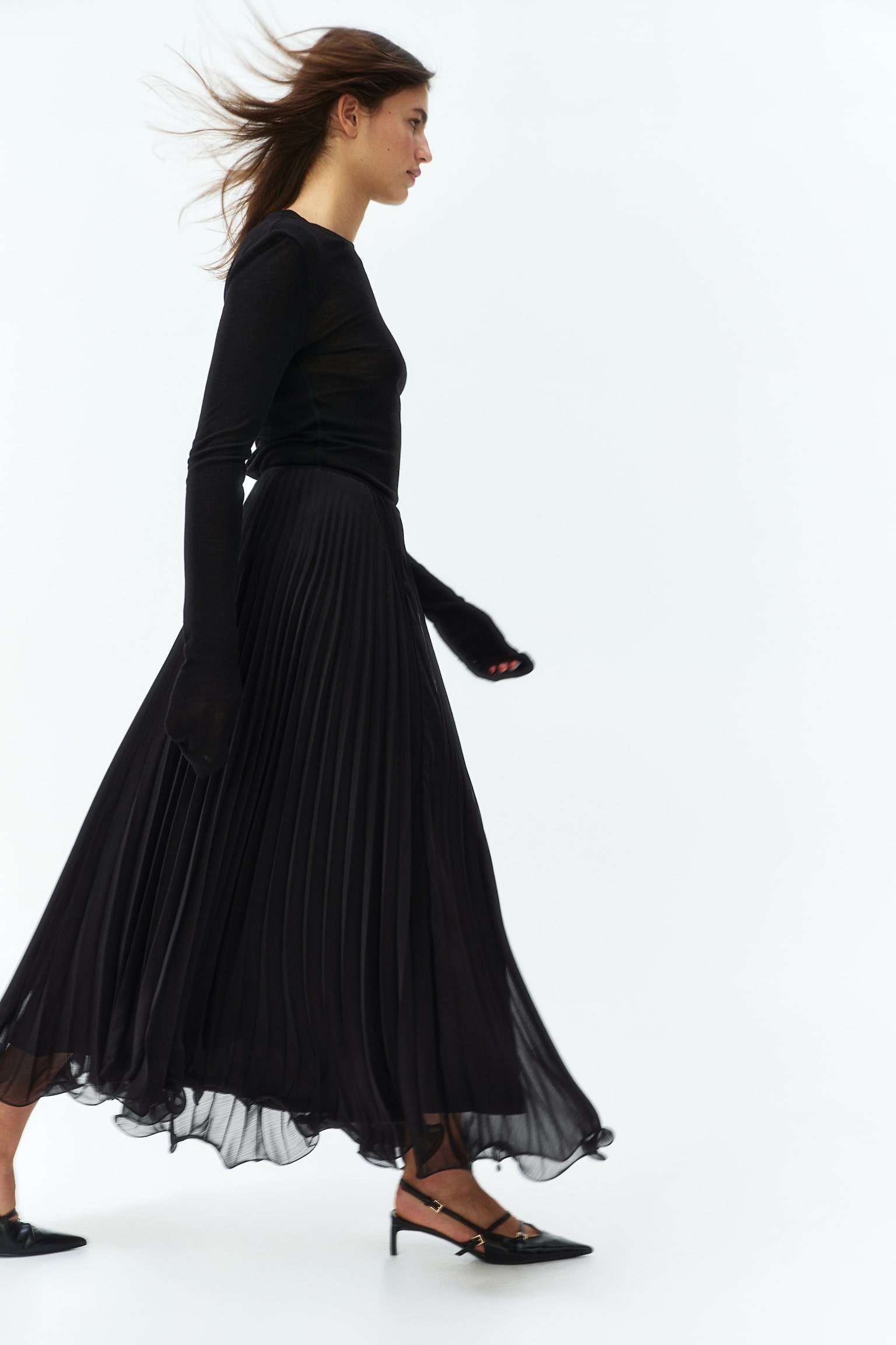 Sheer pleated skirt - Black/Cream/Grey - 6