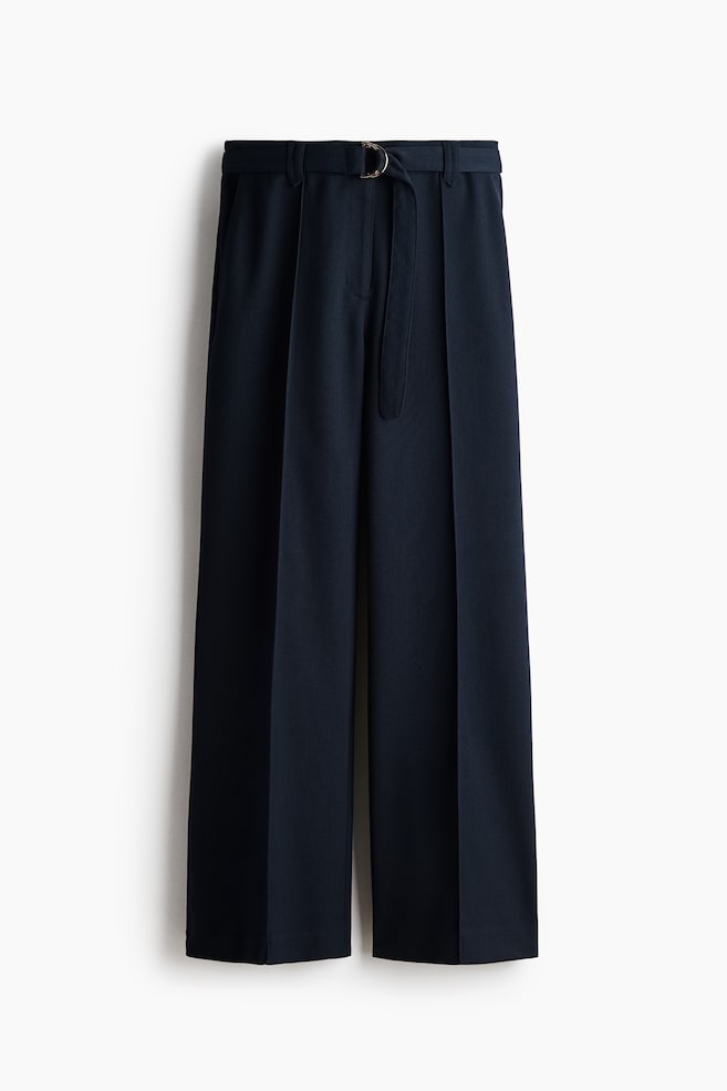 Flared belted trousers - Navy blue/Cream - 1