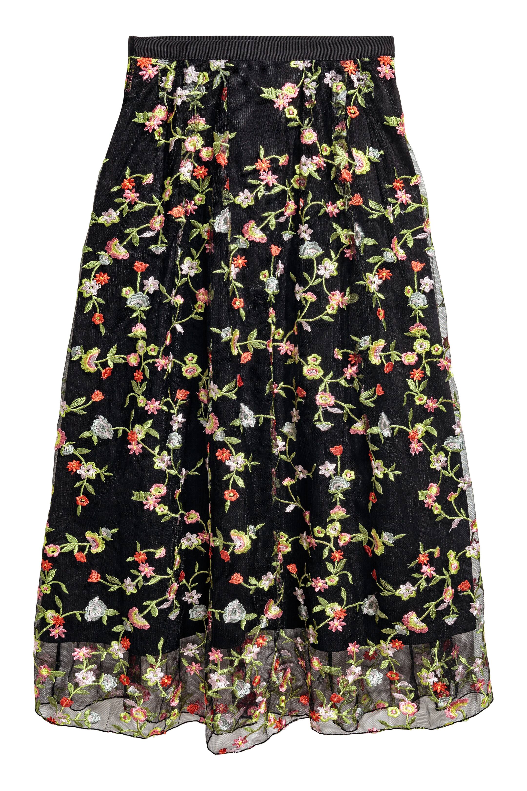 View larger image: Embroidered mesh skirt - Black/Floral - Ladies | H&M GB 1