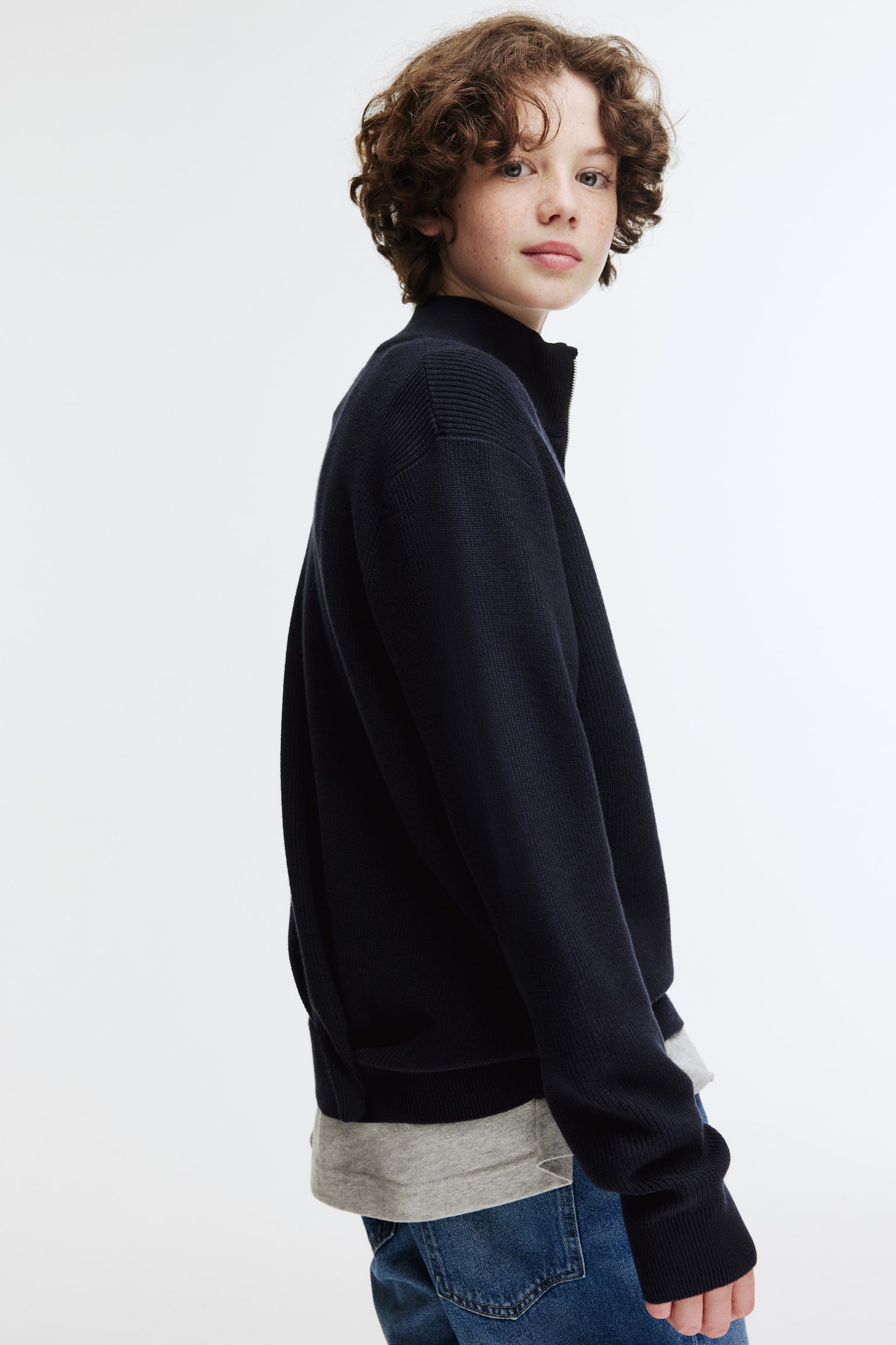 Yarım Fermuarlı Kazak - Lacivert - 4