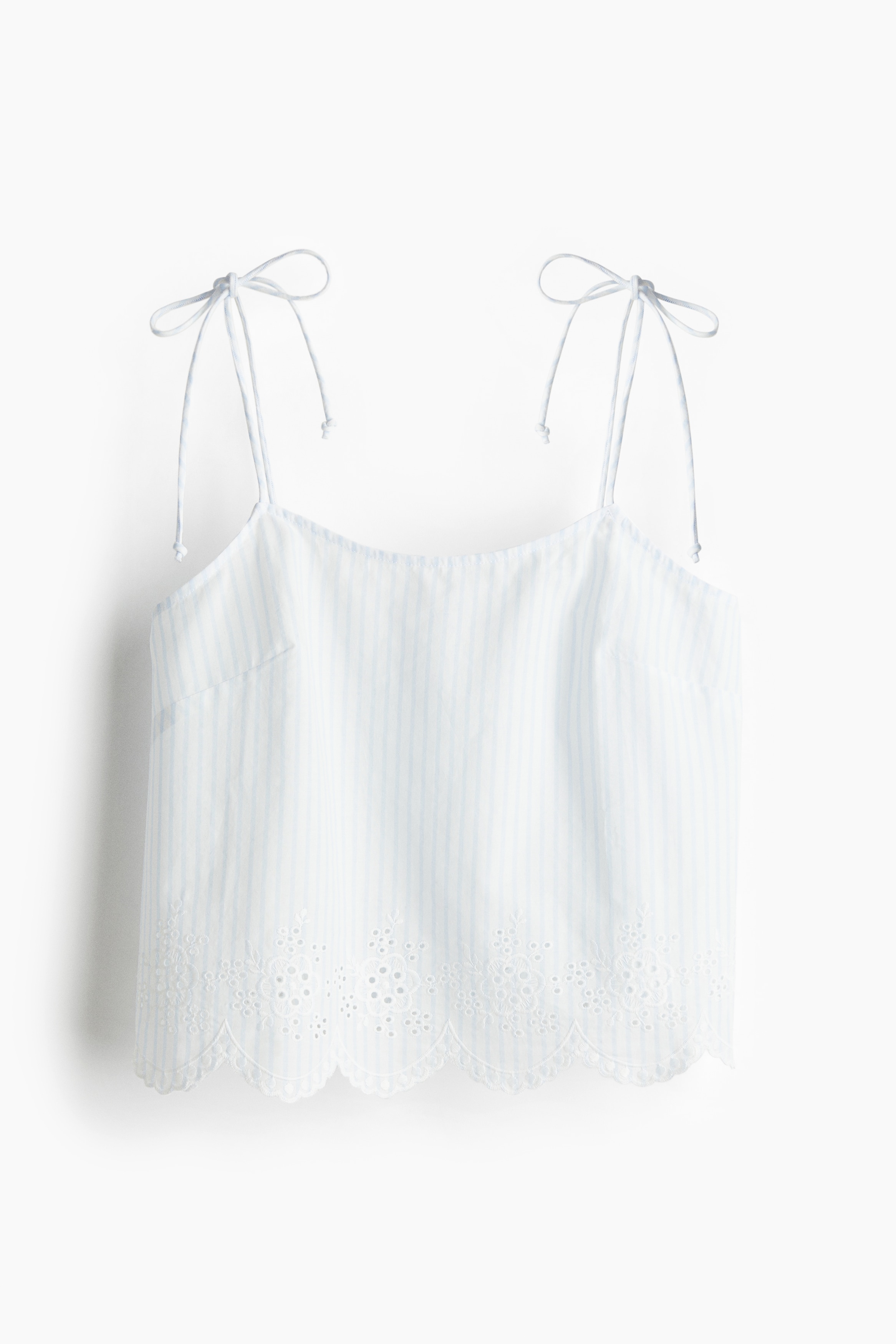 Besticktes Top mit Bindeträgern - Weiß/Gestreift/Weiß/Weiß/Schwarz gestreift