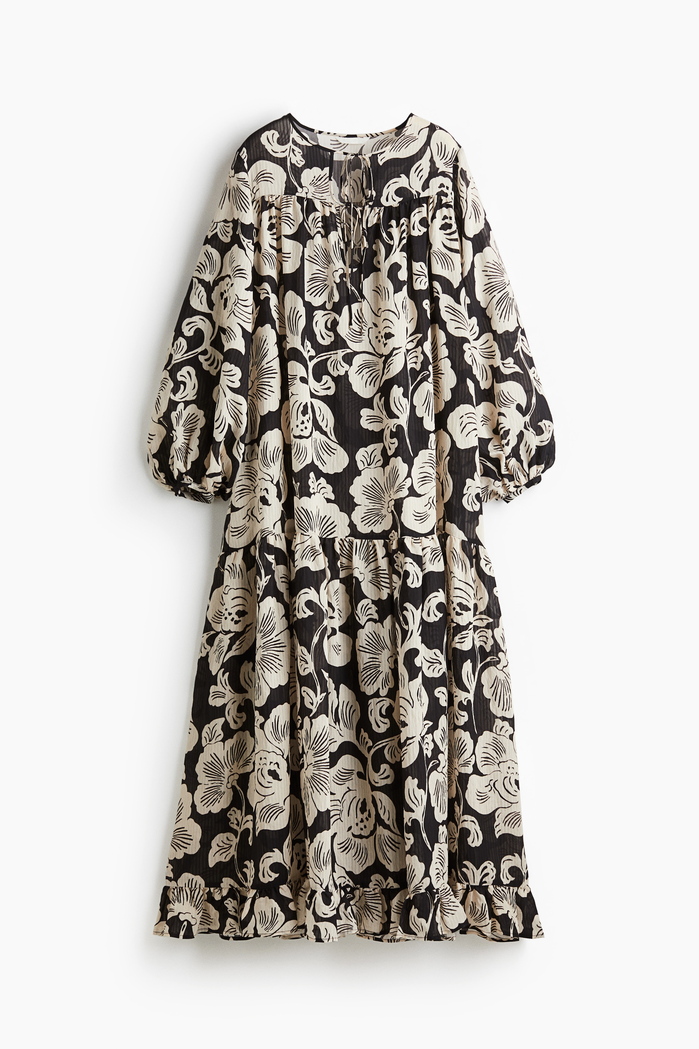 Rochie voluminoasă - Negru/flori/Alb/flori roșii