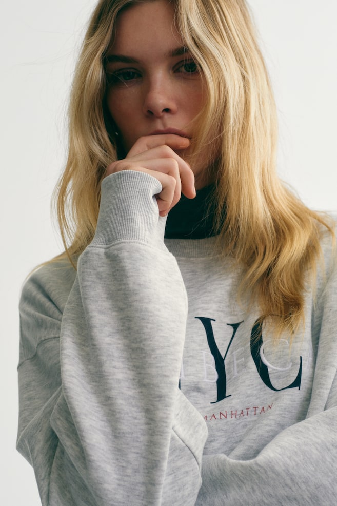 Sweatshirt with Text Motif-Light gray melange/NYC - 6