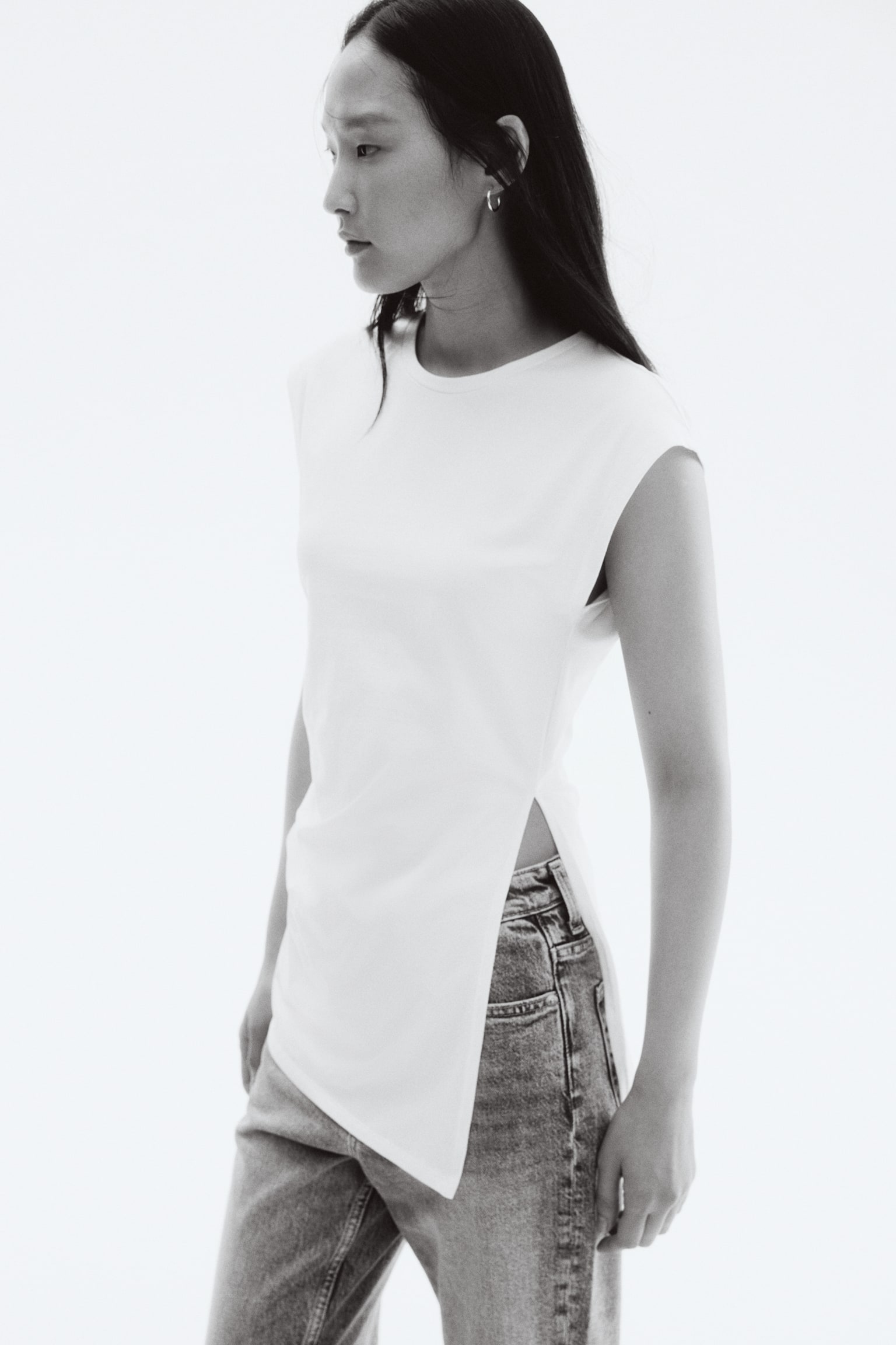 Pamuklu Asimetrik Üst - Beyaz/Siyah/Kırmızı - 4