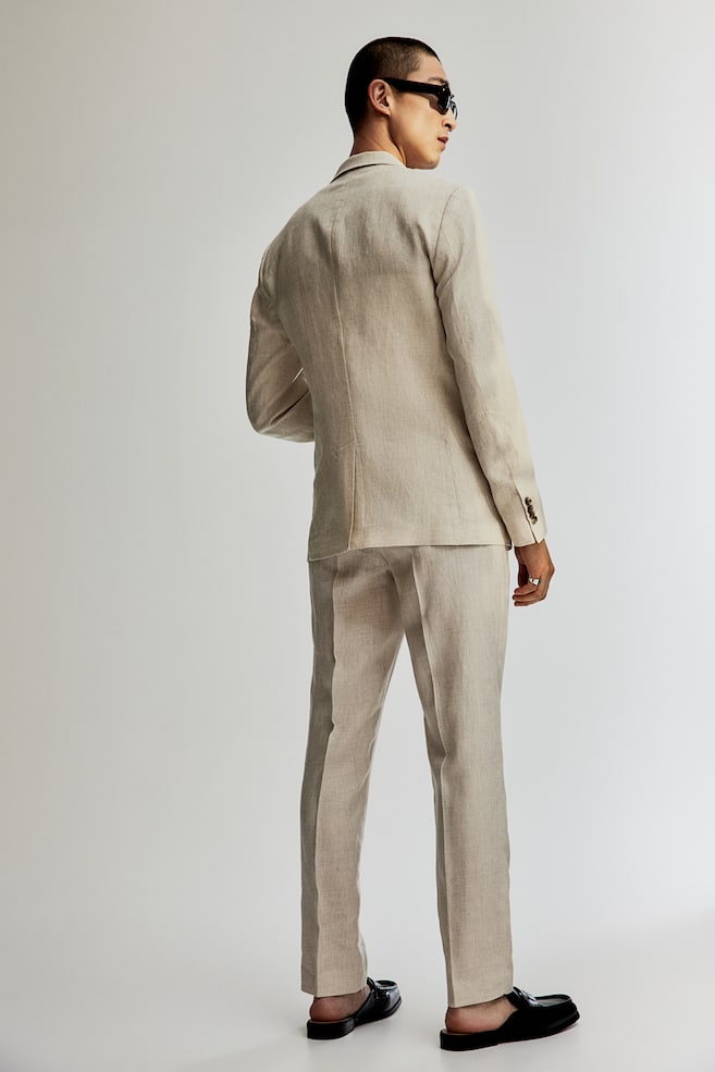 Slim Fit Linen jacket - Light beige/Dark blue - 3