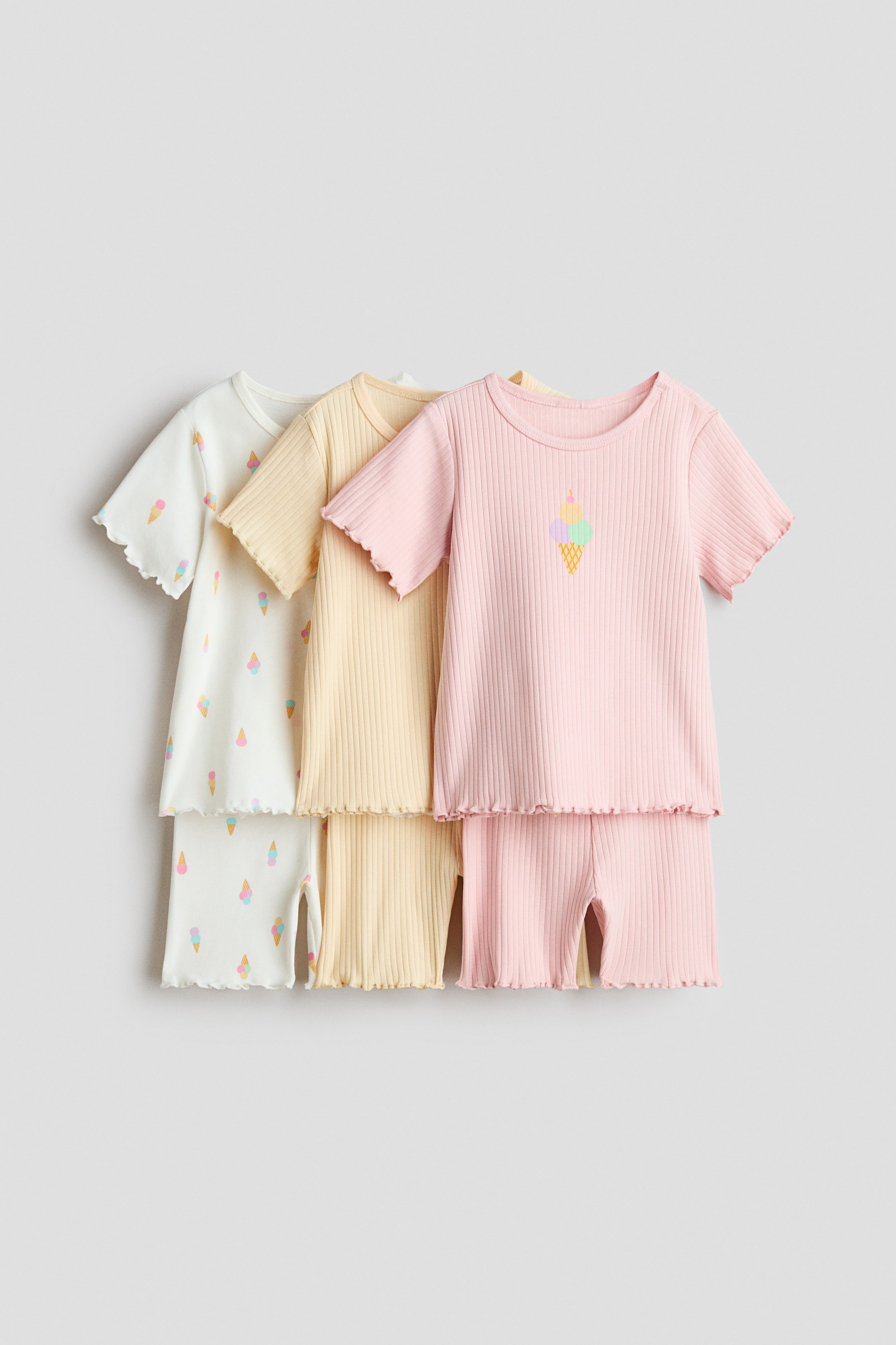 이미지 확대 보기: 코튼 파자마 3벌 세트 - 라이트 핑크/아이스크림 - Kids | H&M KR 1