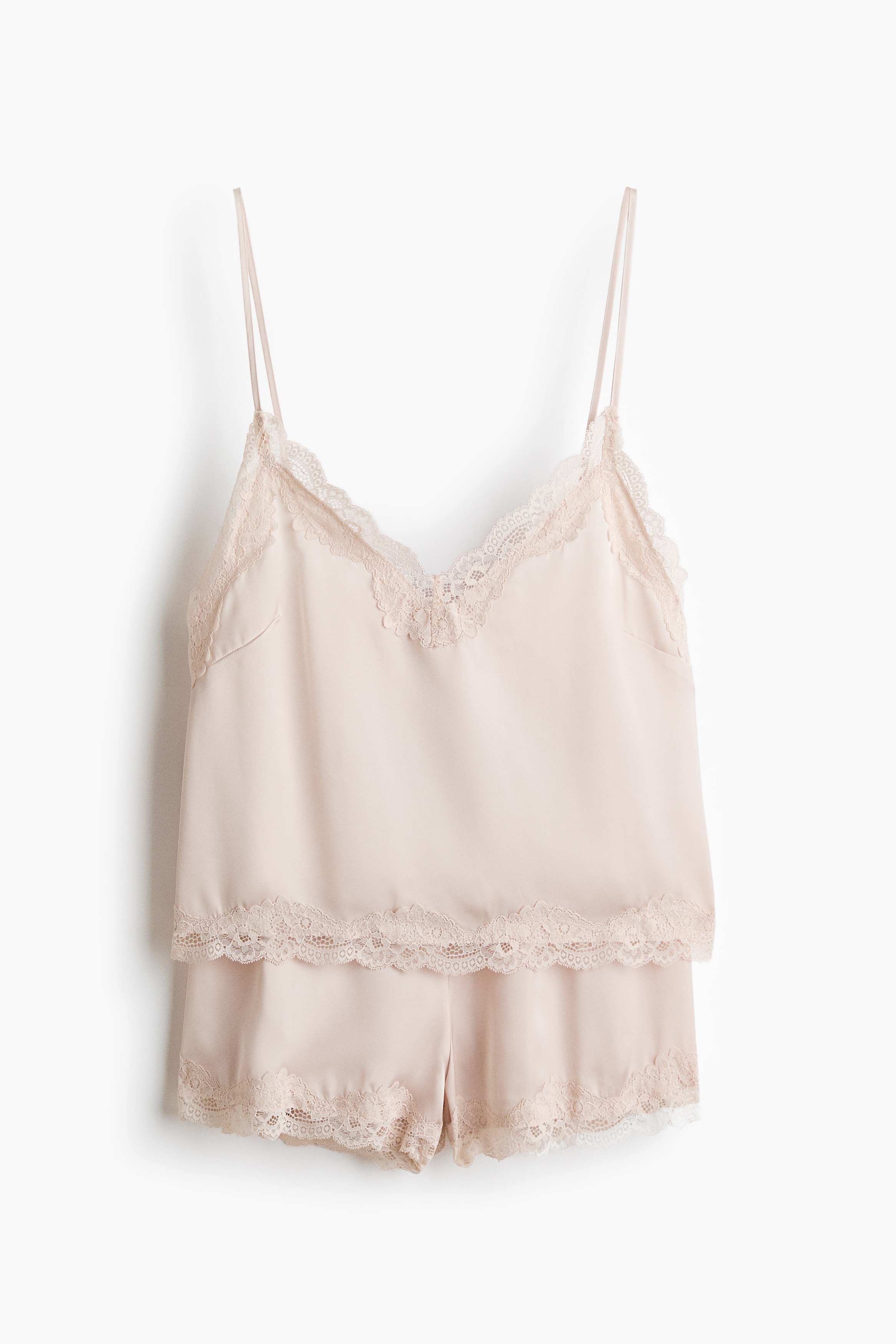 Lace-trimmed satin pyjamas - Light beige/Black/Dark dusty pink/Light blue