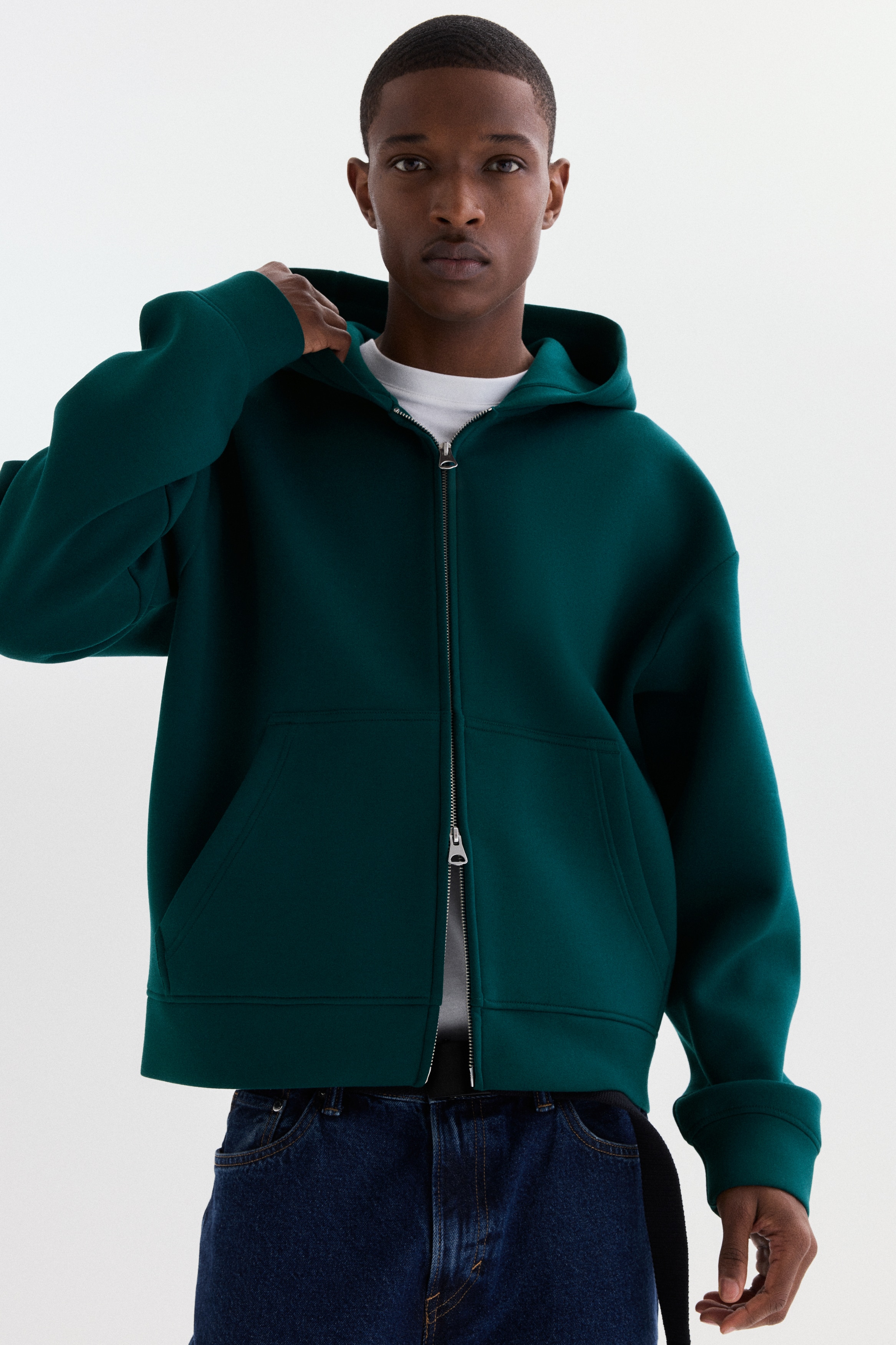 Loose-Fit Scuba Hooded Jacket - Dark teal - Men | H&M US