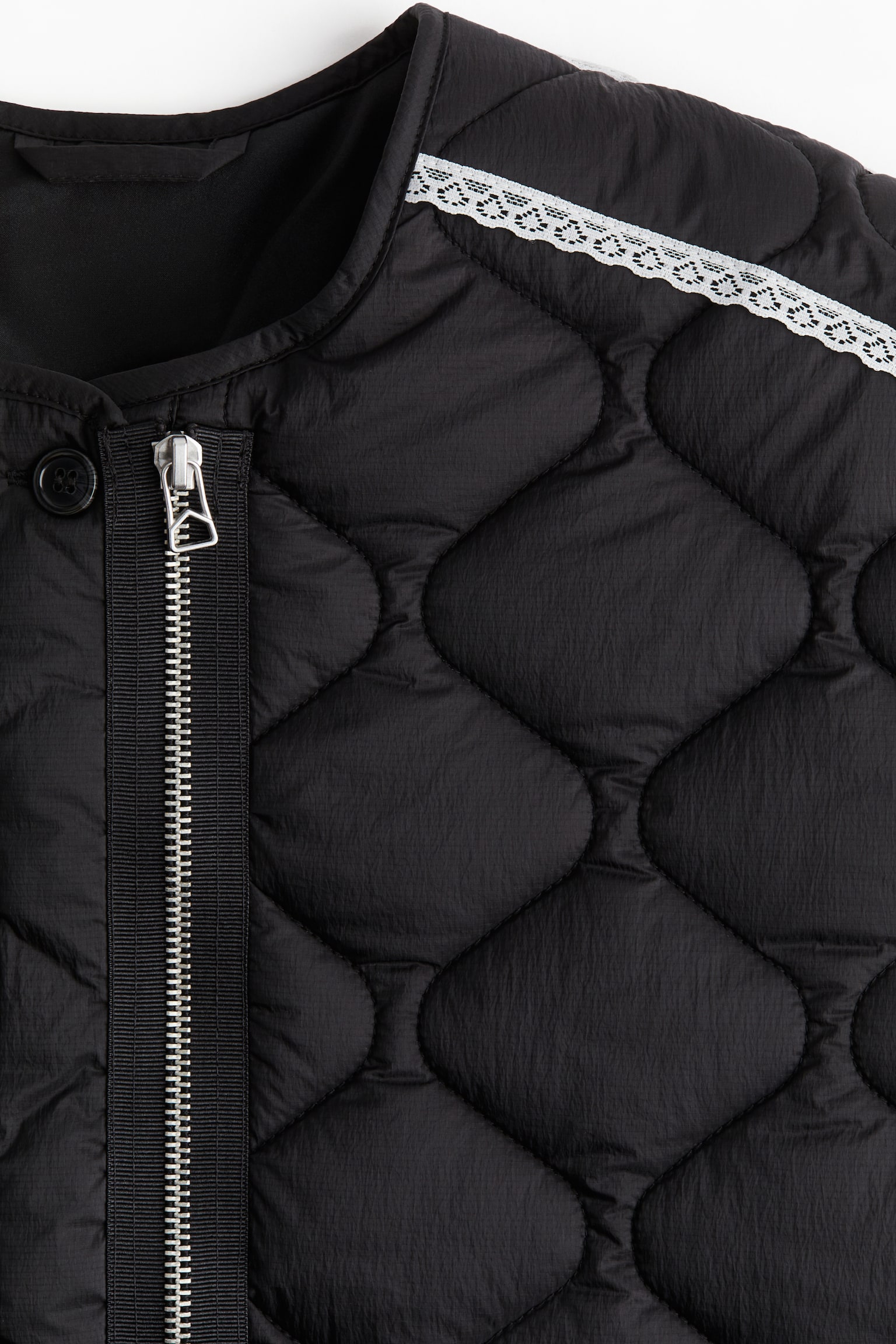 레이스 트리밍 퀼티드 재킷 - 블랙 - 2