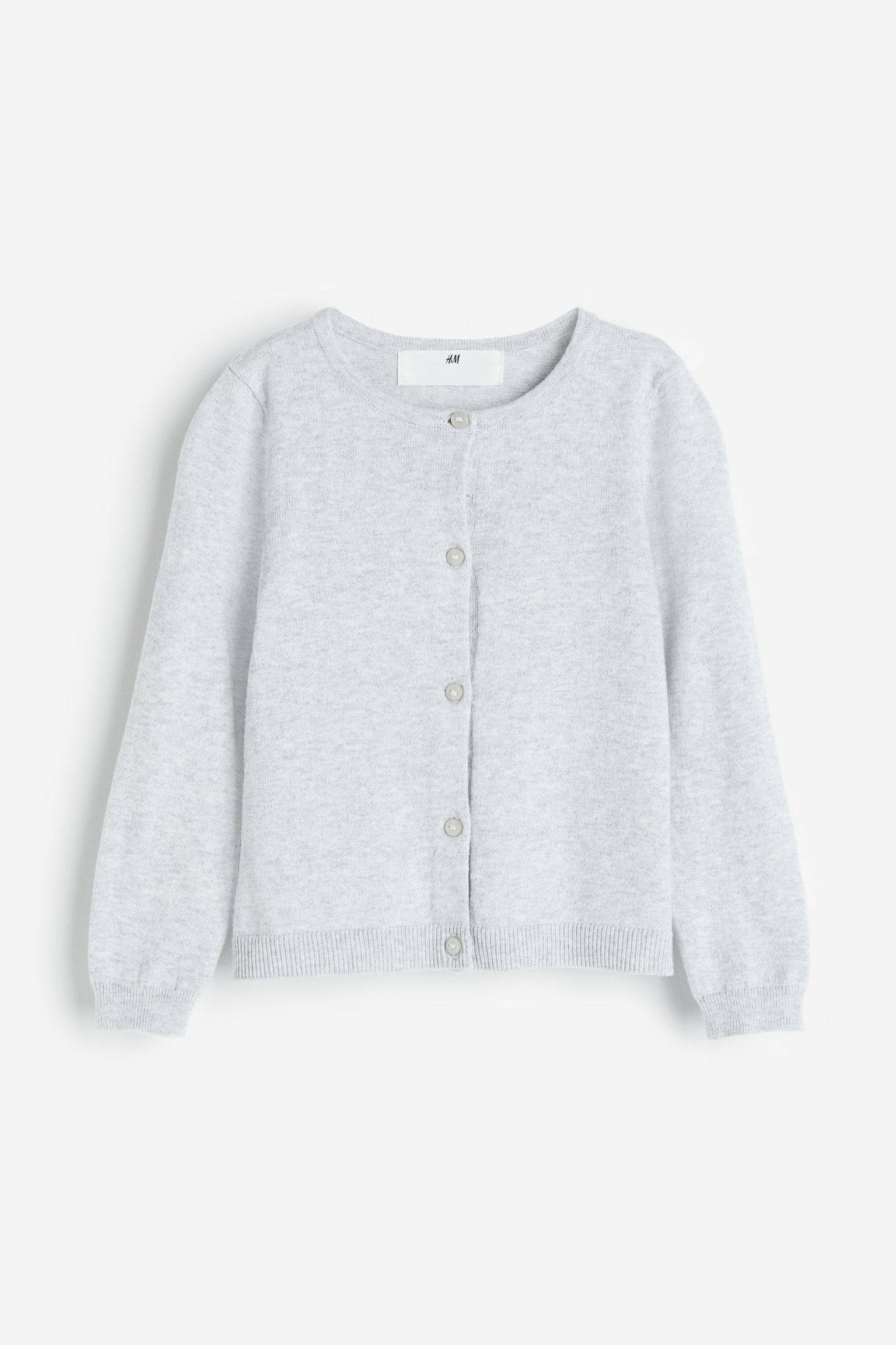 Fine-knit cotton cardigan - Light grey marl/Blue - 1