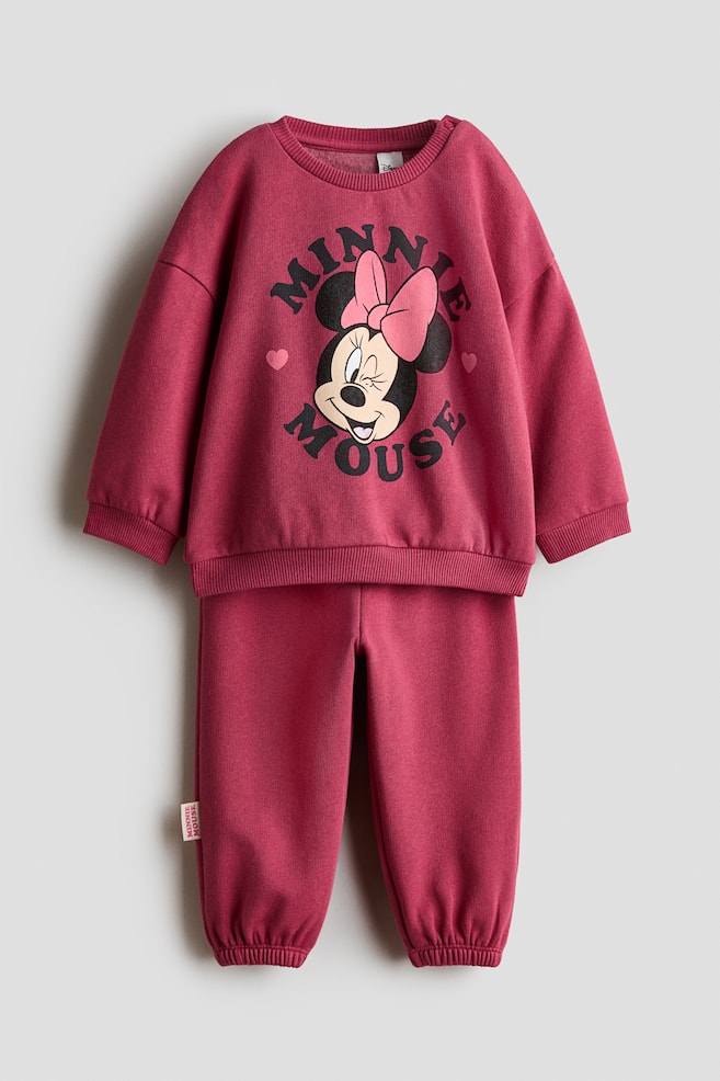 2-teiliges Bedrucktes Sweatshirt-Set - Himbeerrot/Minnie Maus - 1