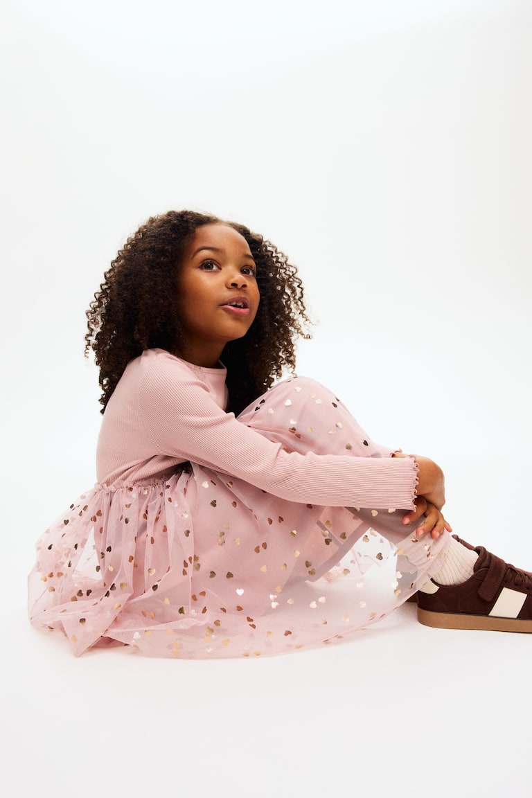 Dusty pink/hearts Tulle Dress for kids | H&M US