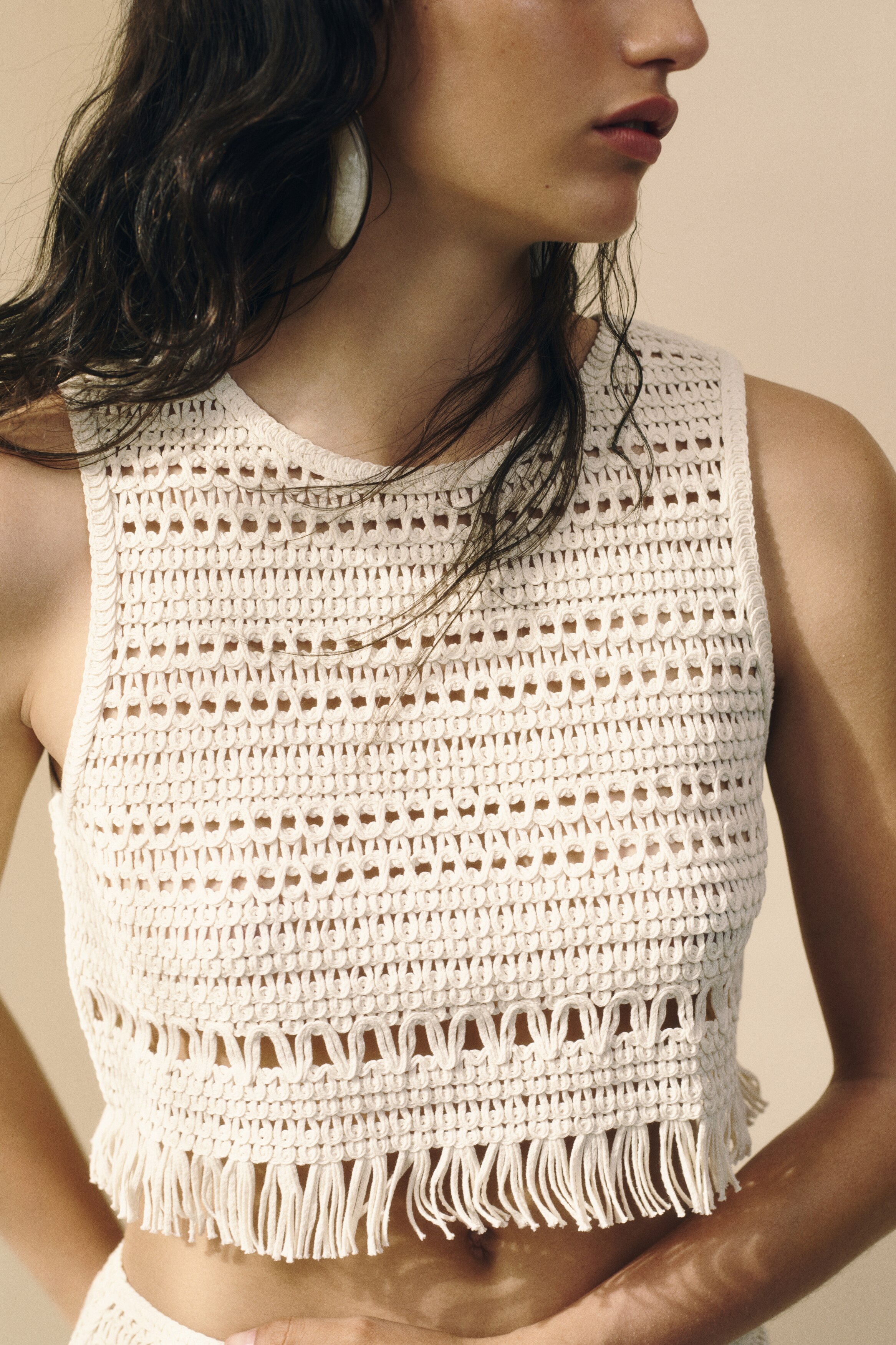 Crochet-look vest top