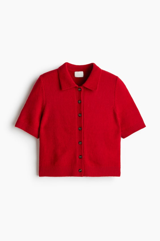 Женские кардиганы H&M Short-Sleeved Cardigan with Collar
