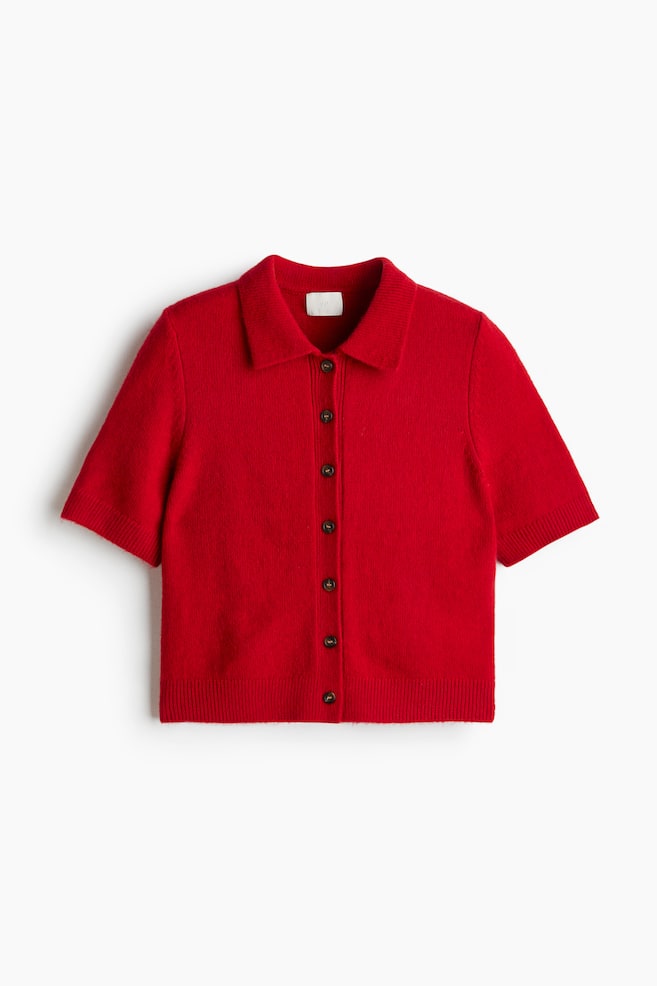 Short-sleeved collared cardigan - Red/Dark grey marl - 1