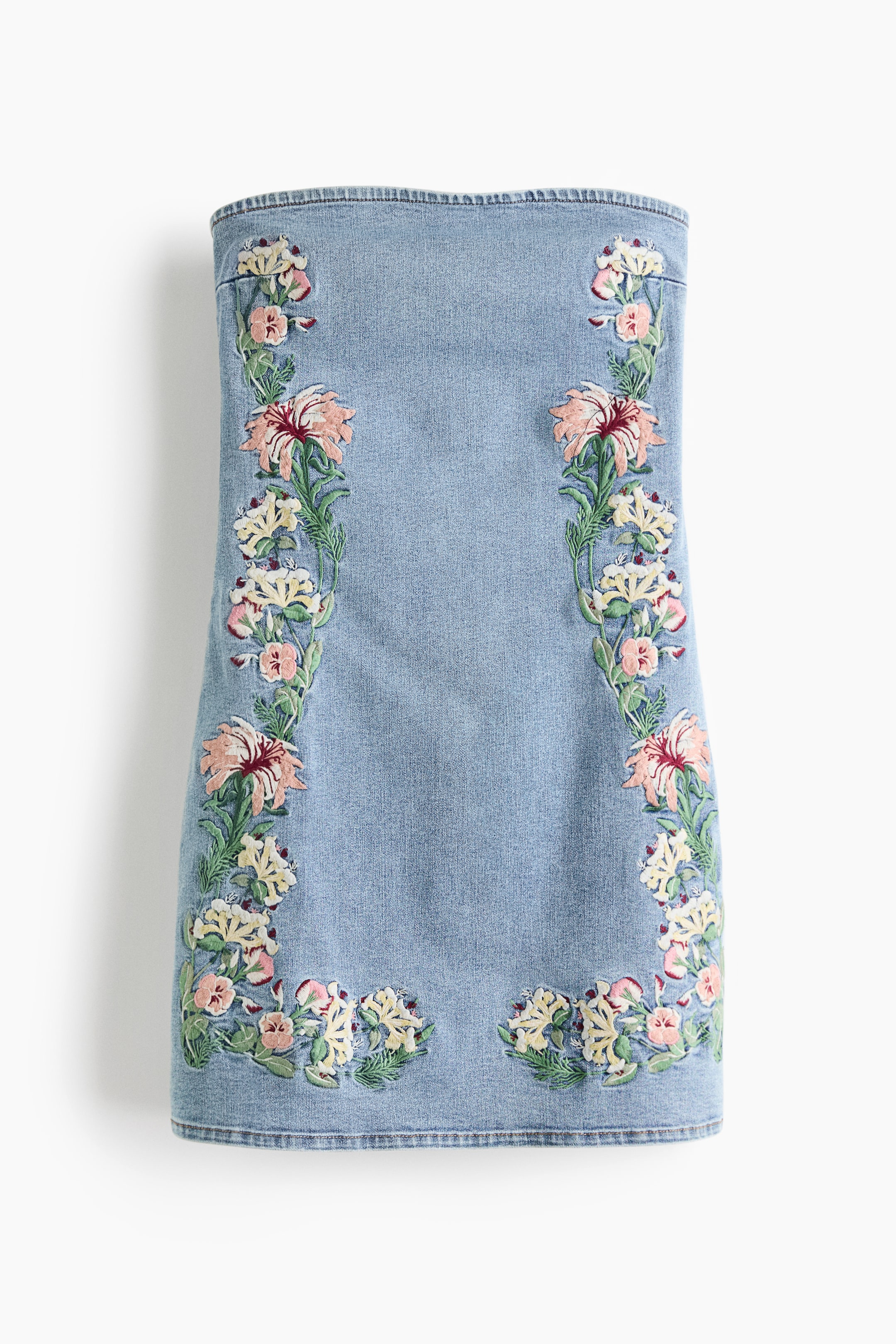 Embroidered Denim Bandeau Dress