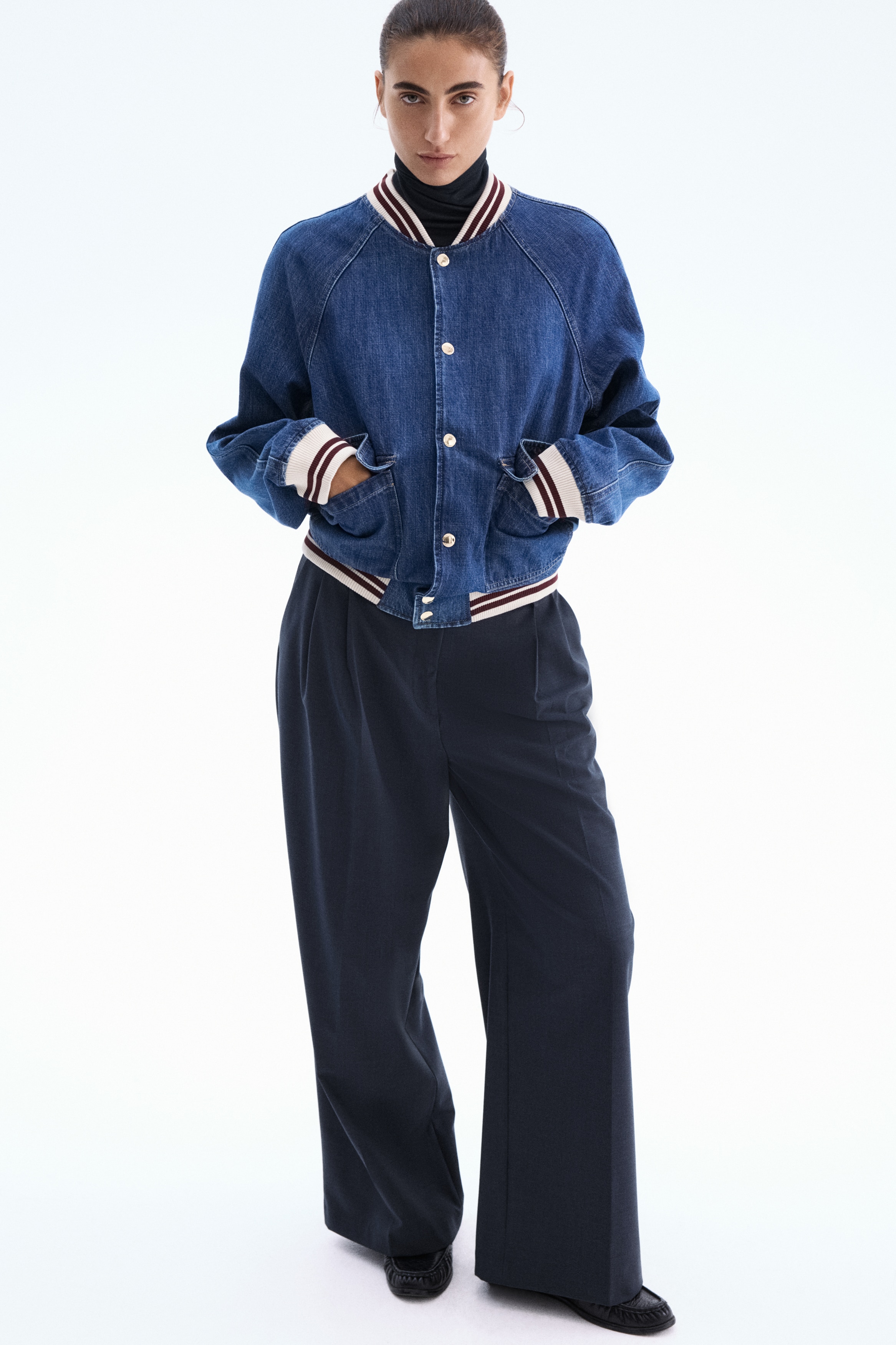 クロップドボンバージャケット |アビエーター、レザー&サテン