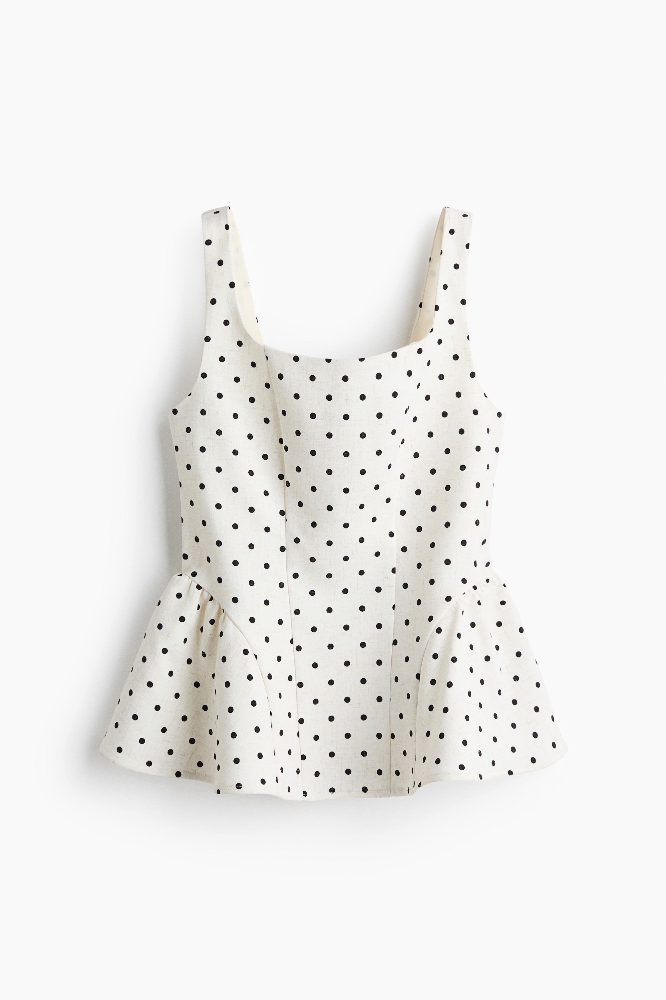Top cu decolteu pătrat și cu peplum - Crem/buline