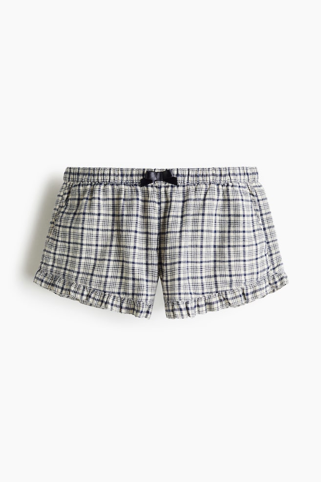 Cotton Twill Shorts - Light beige/plaid/Blue/plaid - 1