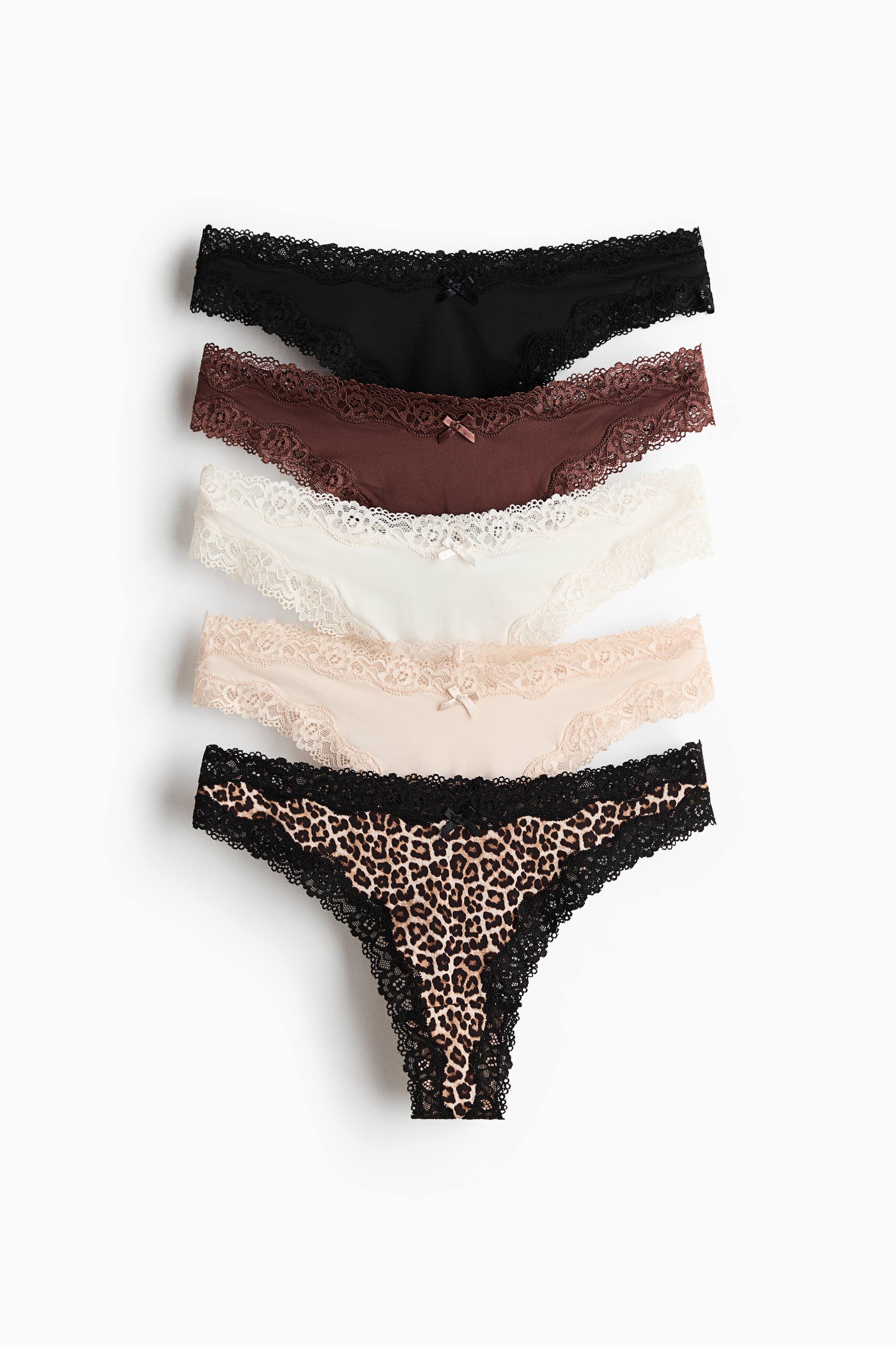 View larger image: 5-pack microfibre and lace Brazilian briefs - Dark brown/Leopard print - Ladies | H&M 1