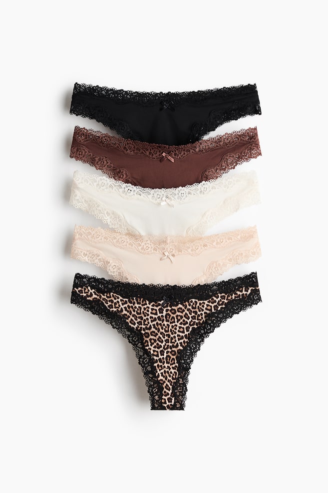 5-pack Microfiber and Lace Brazilian Briefs - Dark brown/leopard print/Black - 1
