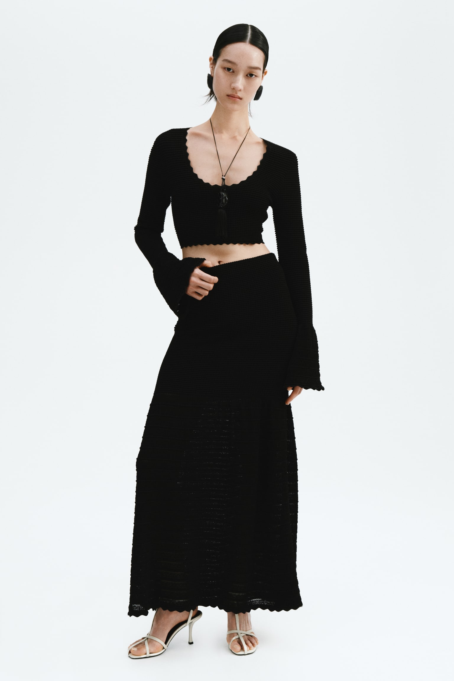 Textured-knit top - Black - 1