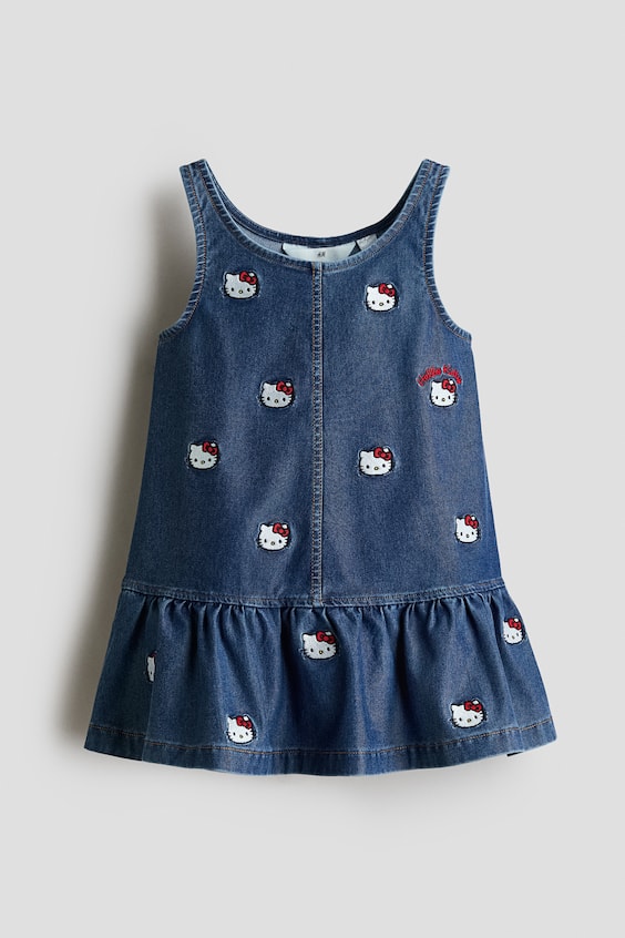 Детские платья H&M Embroidered Denim-Look Dress