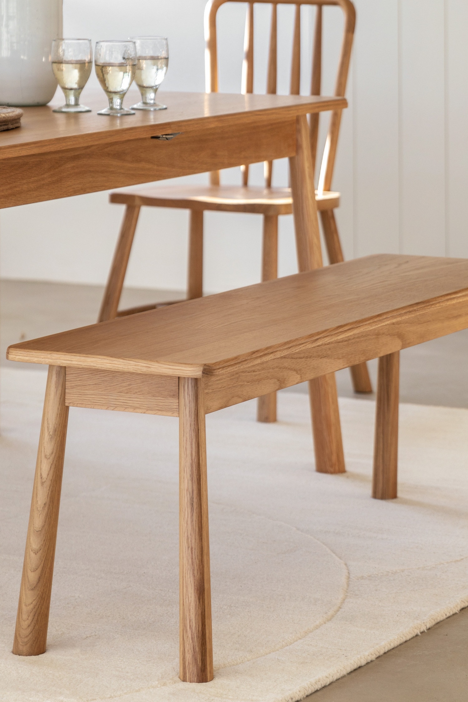 Wooden Dining Bench - Light Wood/Black