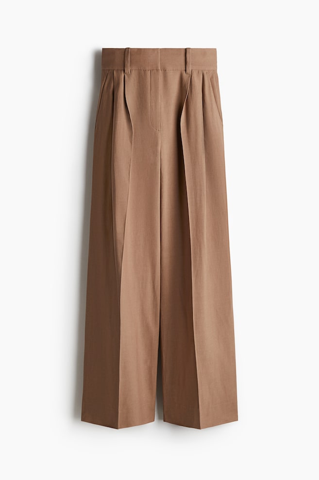 Pantalón amplio en mezcla de lino - Beige oscuro - 1