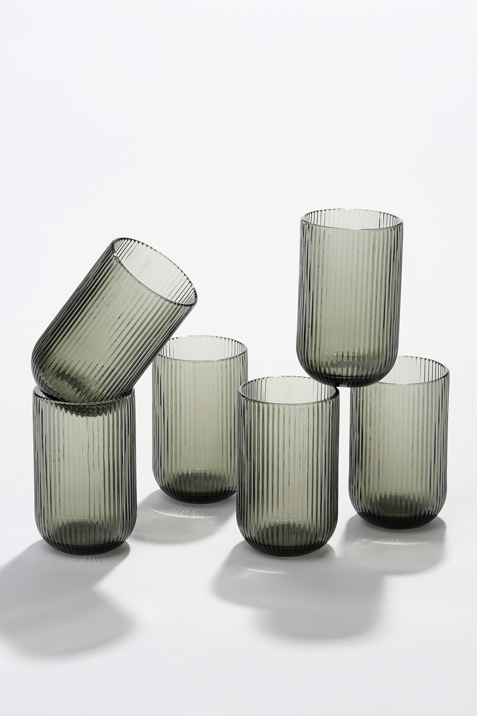 Sæt Med 6 Drikkeglas - Grå/Transparent/Lysegrøn/Lilla/Blå