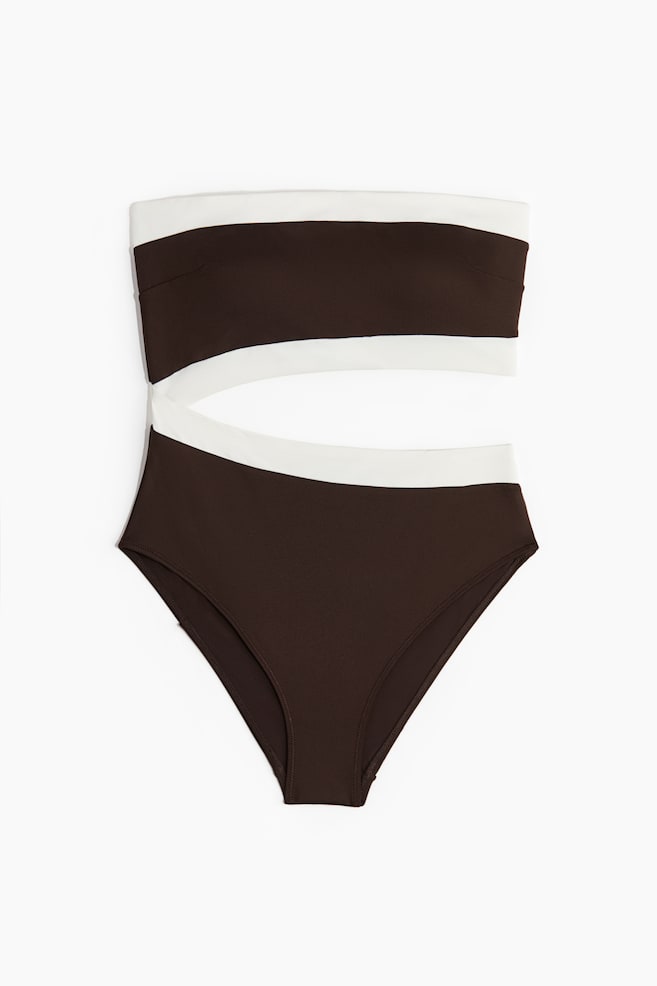 Bandeaubadpak met padded cups - Donkerbruin/wit - 1
