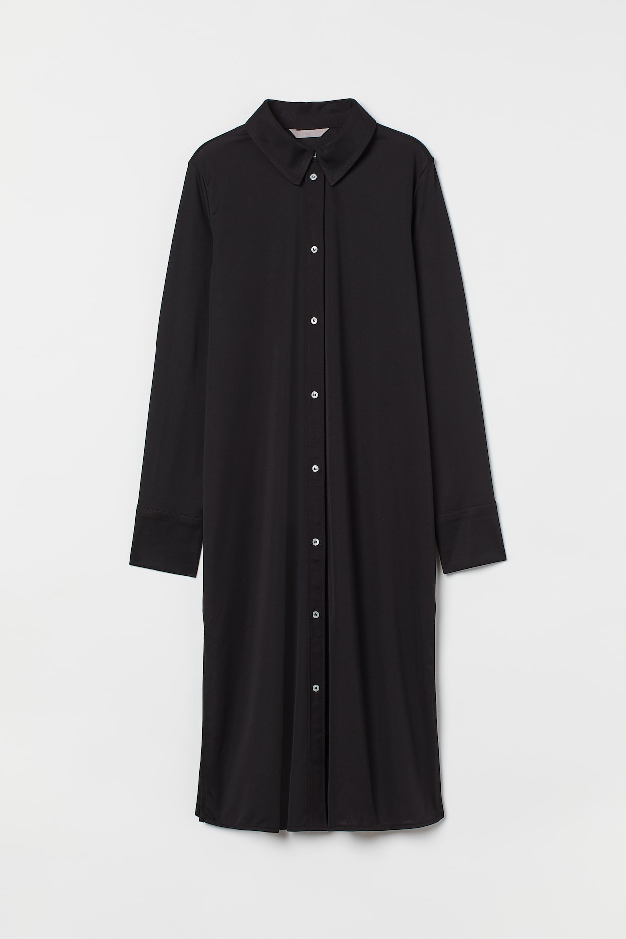 Jersey Shirt Dress - Long sleeve - Midi - Black - Ladies | H&M US