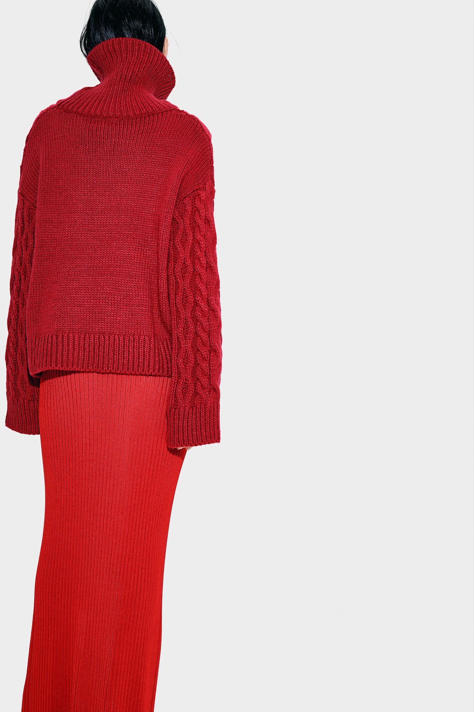 Cable-knit polo-neck jumper - Red/White/Beige - 7