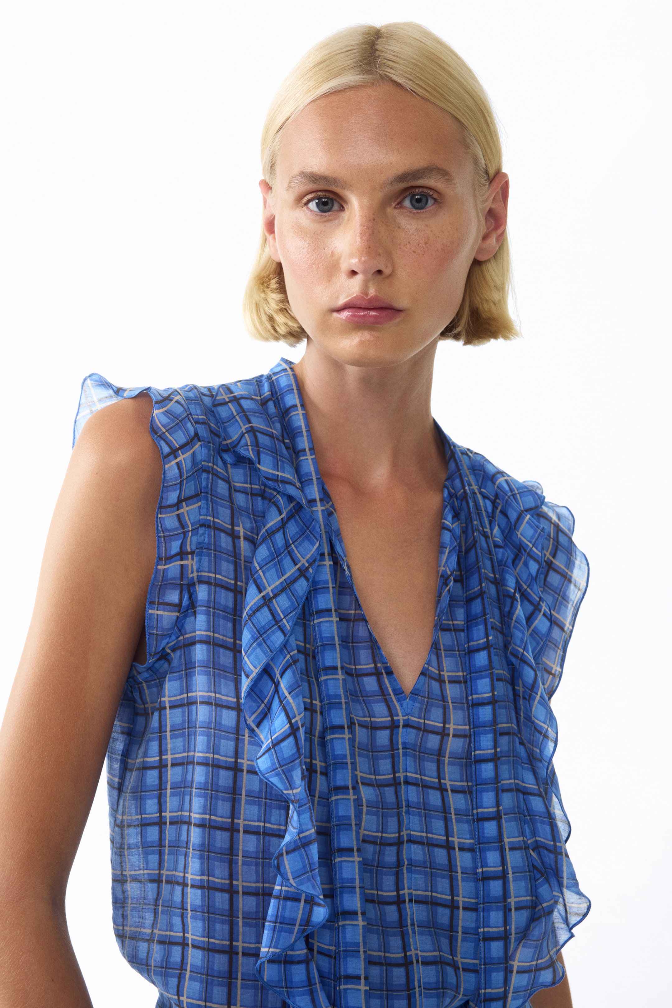 Flounced Scarf-Collar Blouse