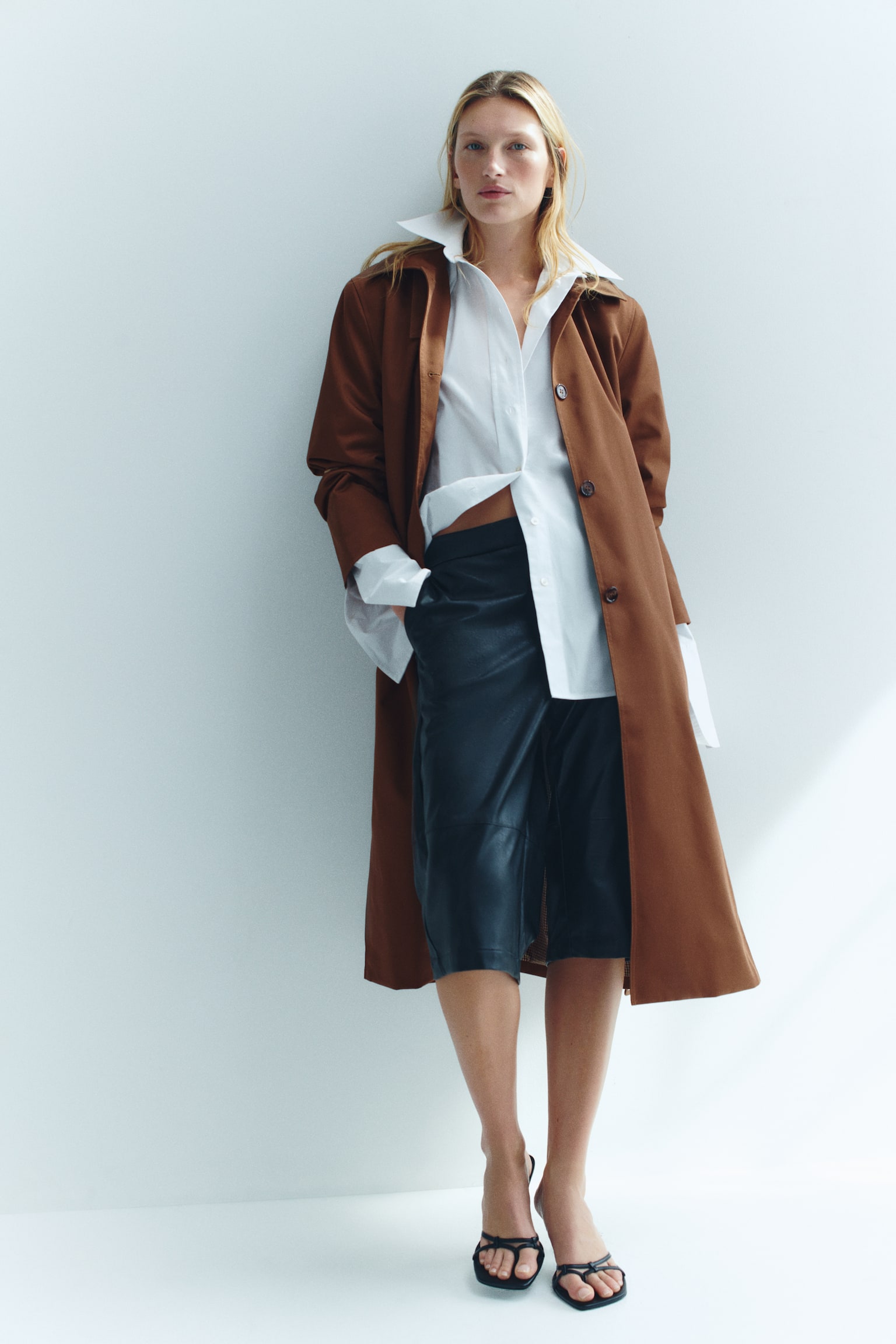 Oversized tie-belt car coat - Brown - 1