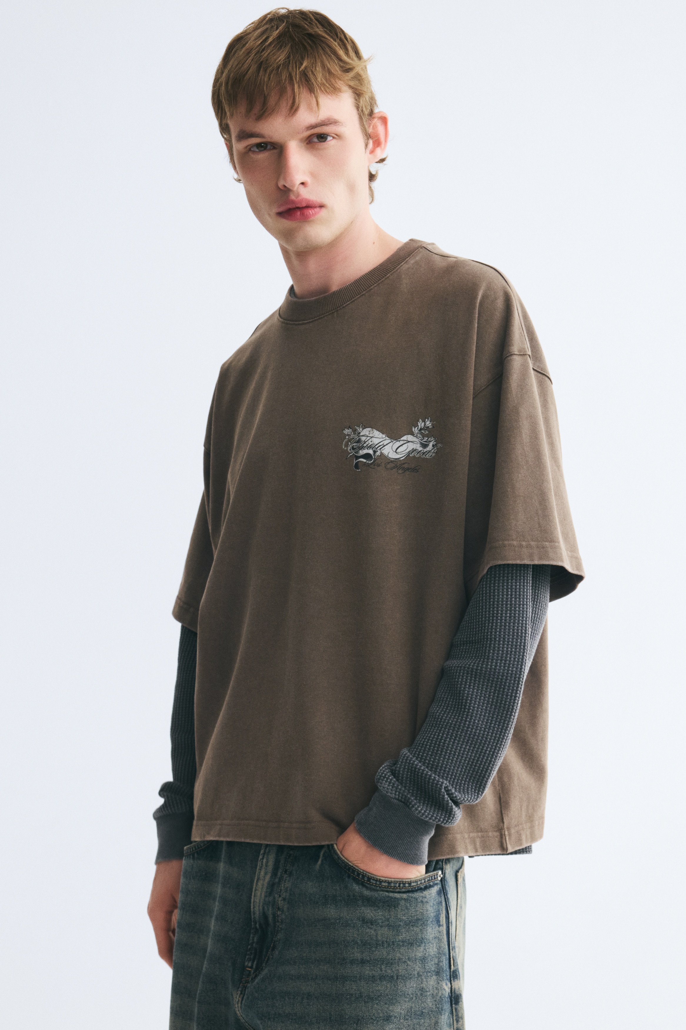 Oversized Fit Boxy printed cotton T-shirt - Dark mole/Field Goods/White/Alta Valley Idaho