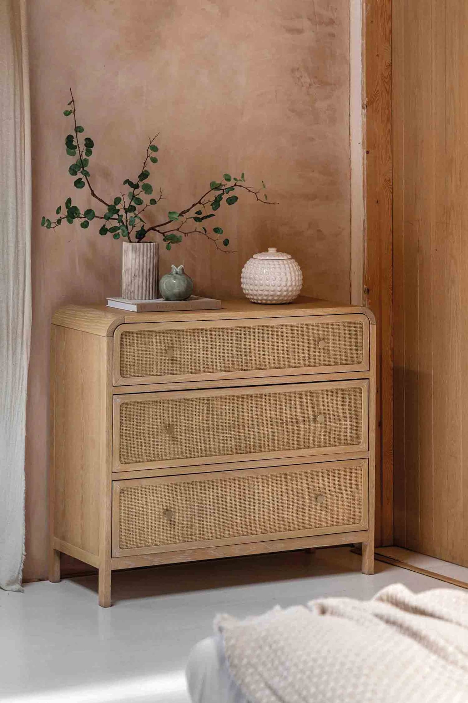 Wooden Rattan 3 Drawer Chest - Natural - 1
