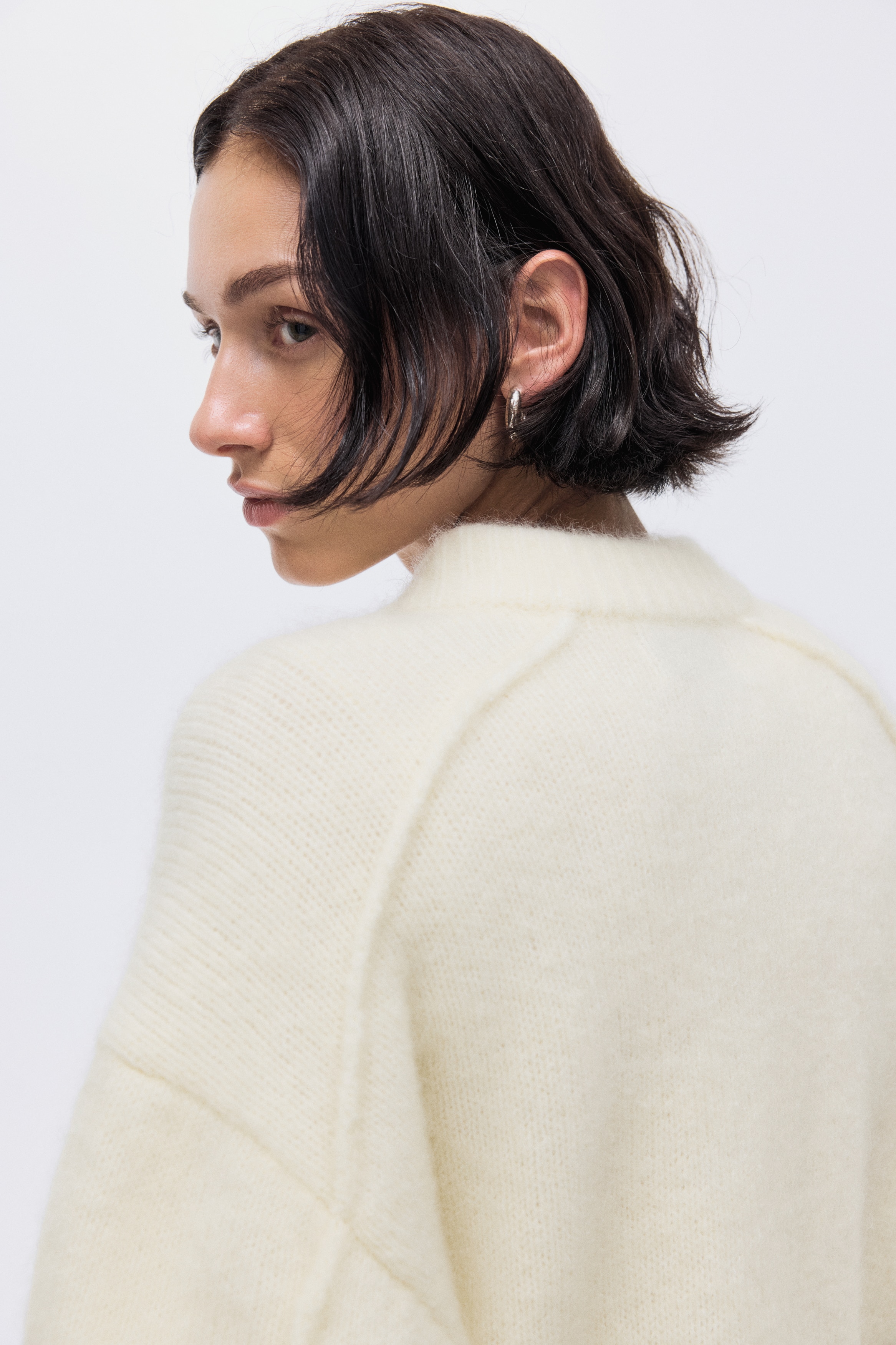 Cardigan i mohairmiks med glidelås - Lys beige/Mørk brun/Marineblå