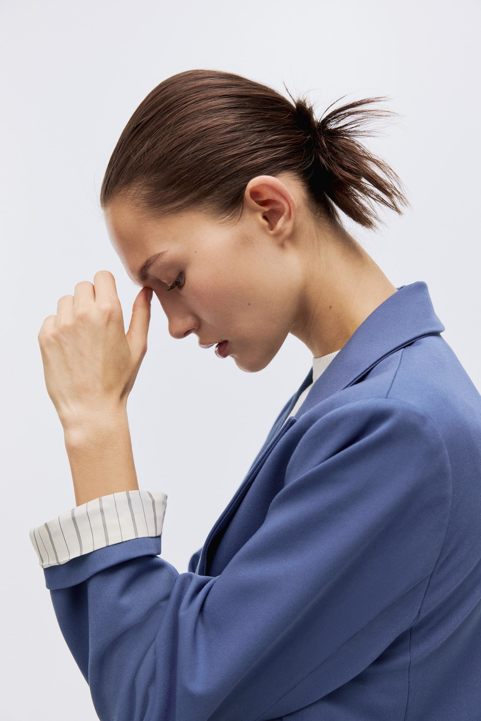 Lyocell-blend blazer - Pigeon blue/Dark brown/Light beige - 4