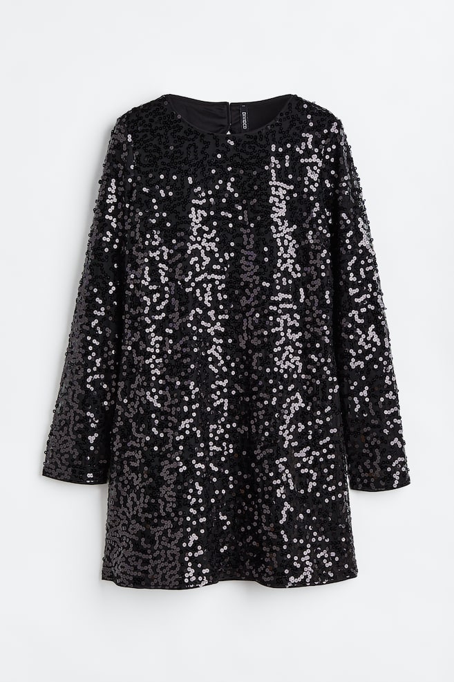 Open-backed sequined dress - Black - 1
