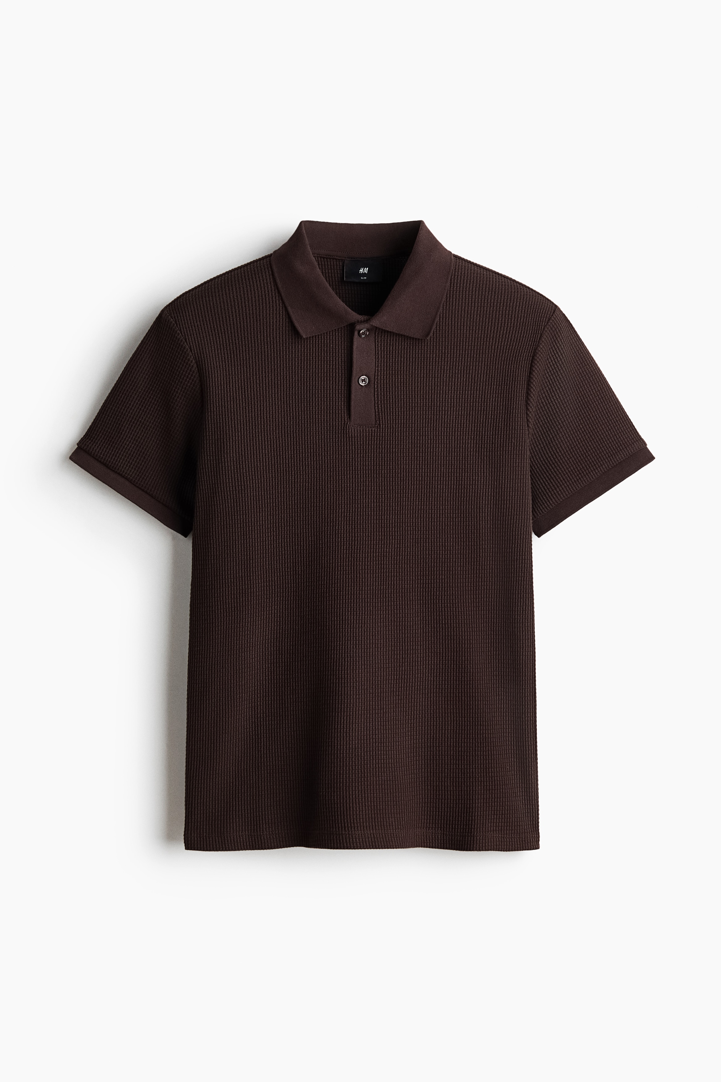 Slim Fit Waffle-knit polo shirt - Dark brown/Dark mole/Black/Cream