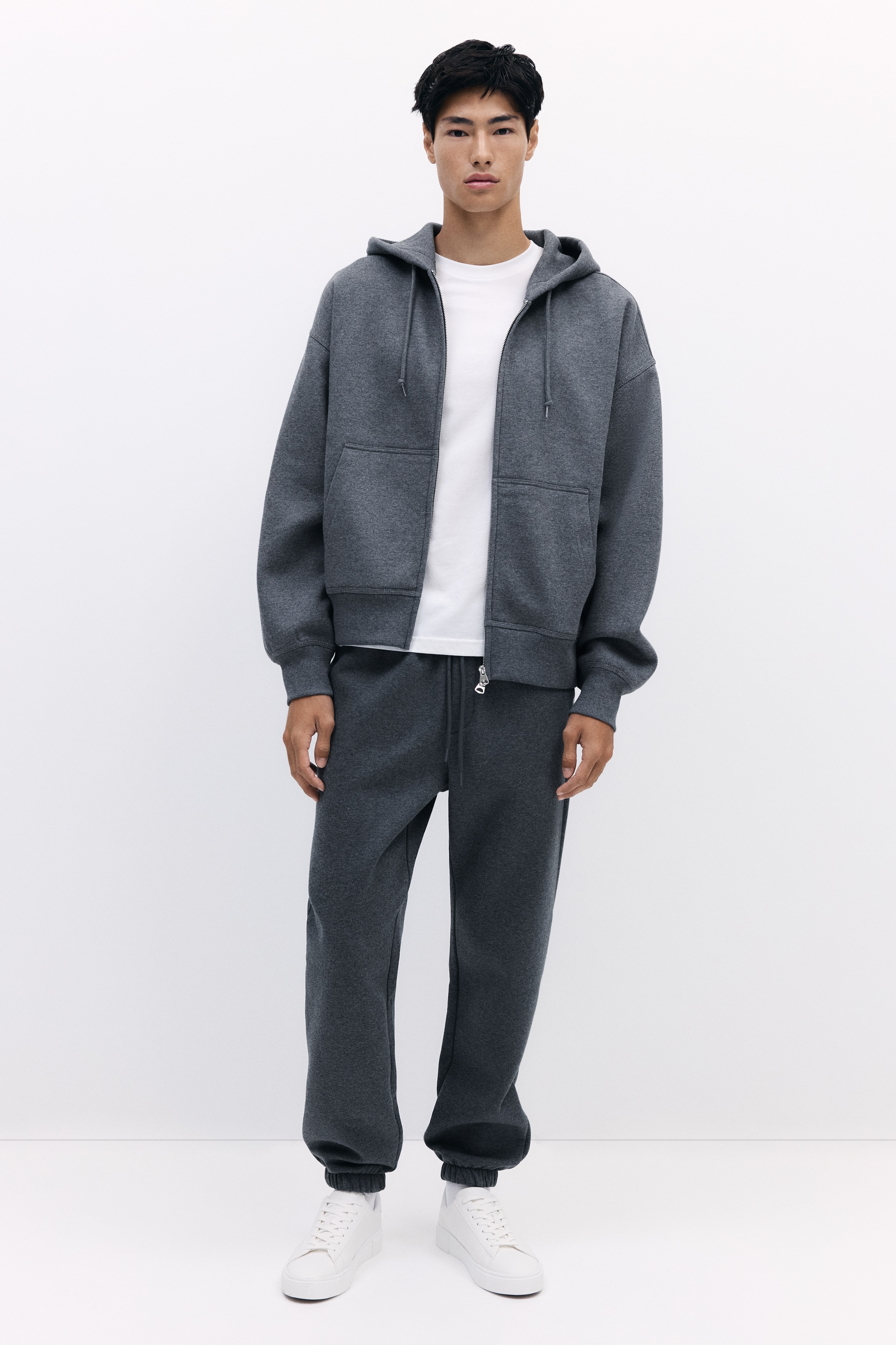 オーバーサイズフィット フルジップスウェットパーカ - グレー