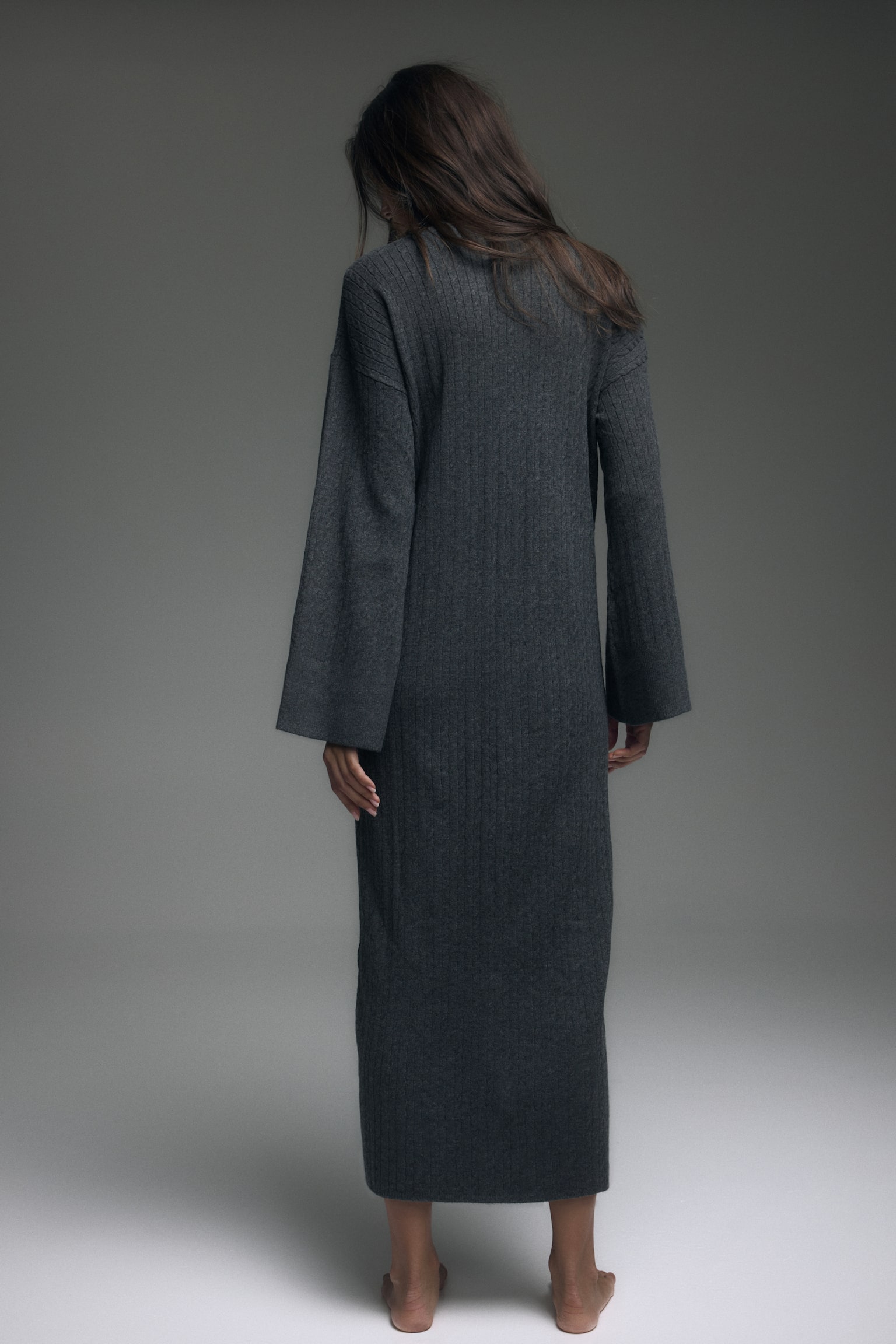 Cable-knit dress - Dark grey marl/Cream/Black - 6