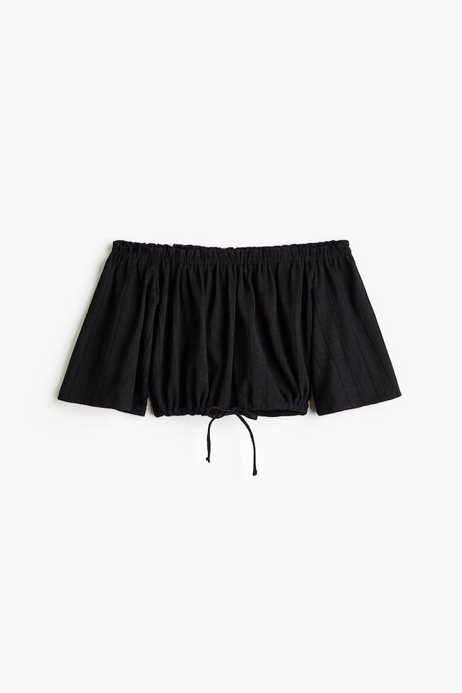 Off-the-shouldertop - Zwart/Roomwit/gestreept - 1