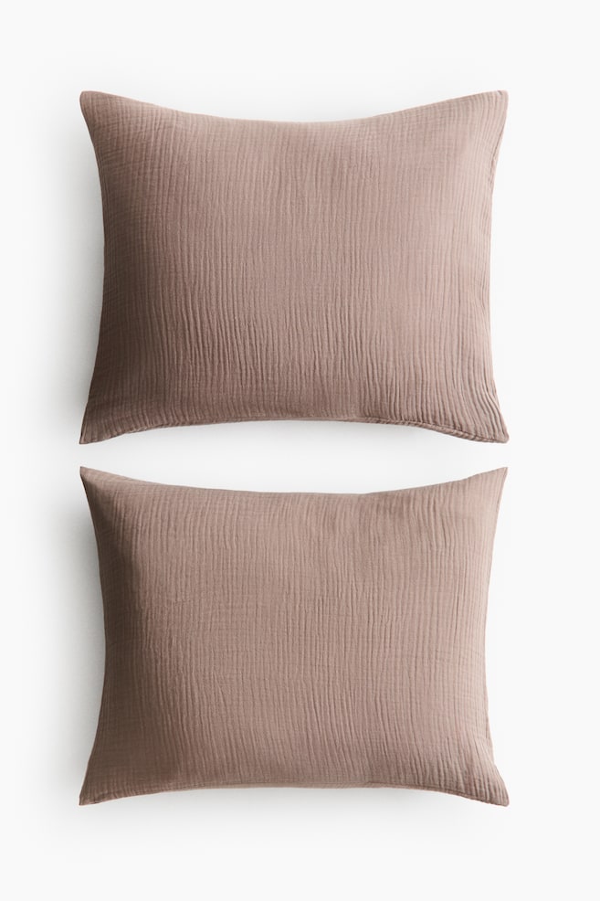 2-Pack Cotton Muslin Pillowcases - Taupe/White/Green/Light taupe - 1