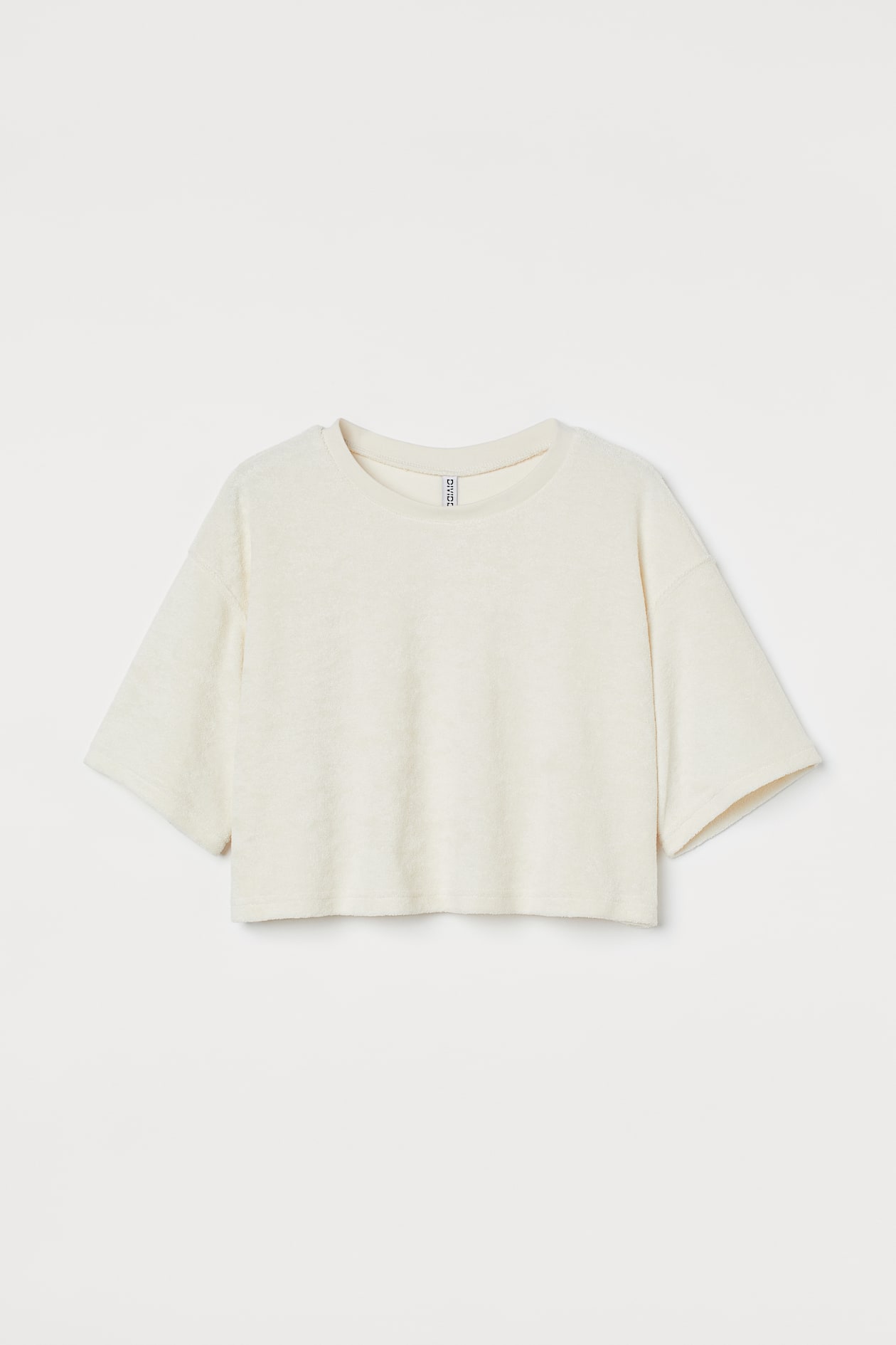 Terry Crop Top - Round Neck - Short sleeve - White - Ladies | H&M US