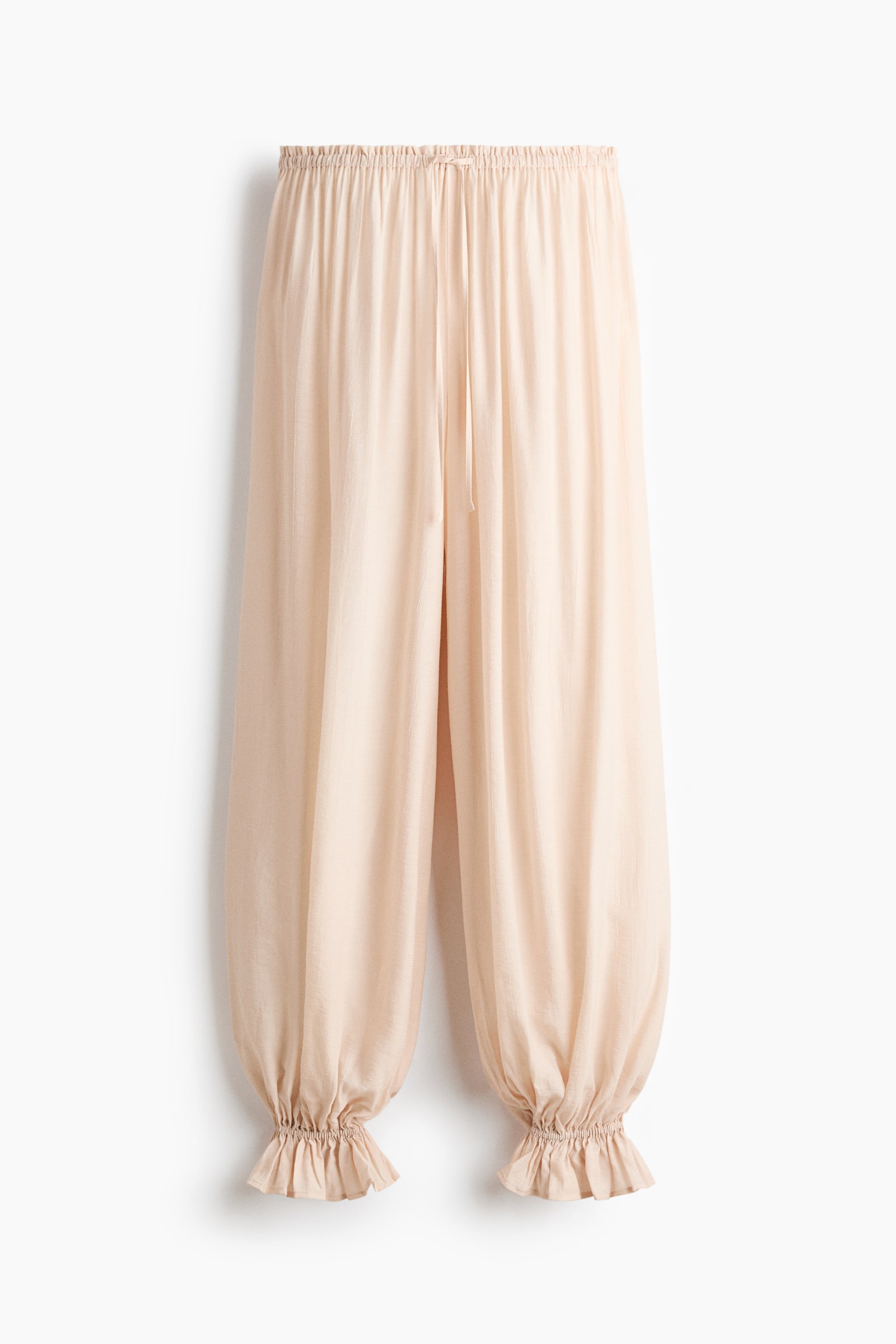Balloon-Leg Pants with Drawstring - Light beige - 2