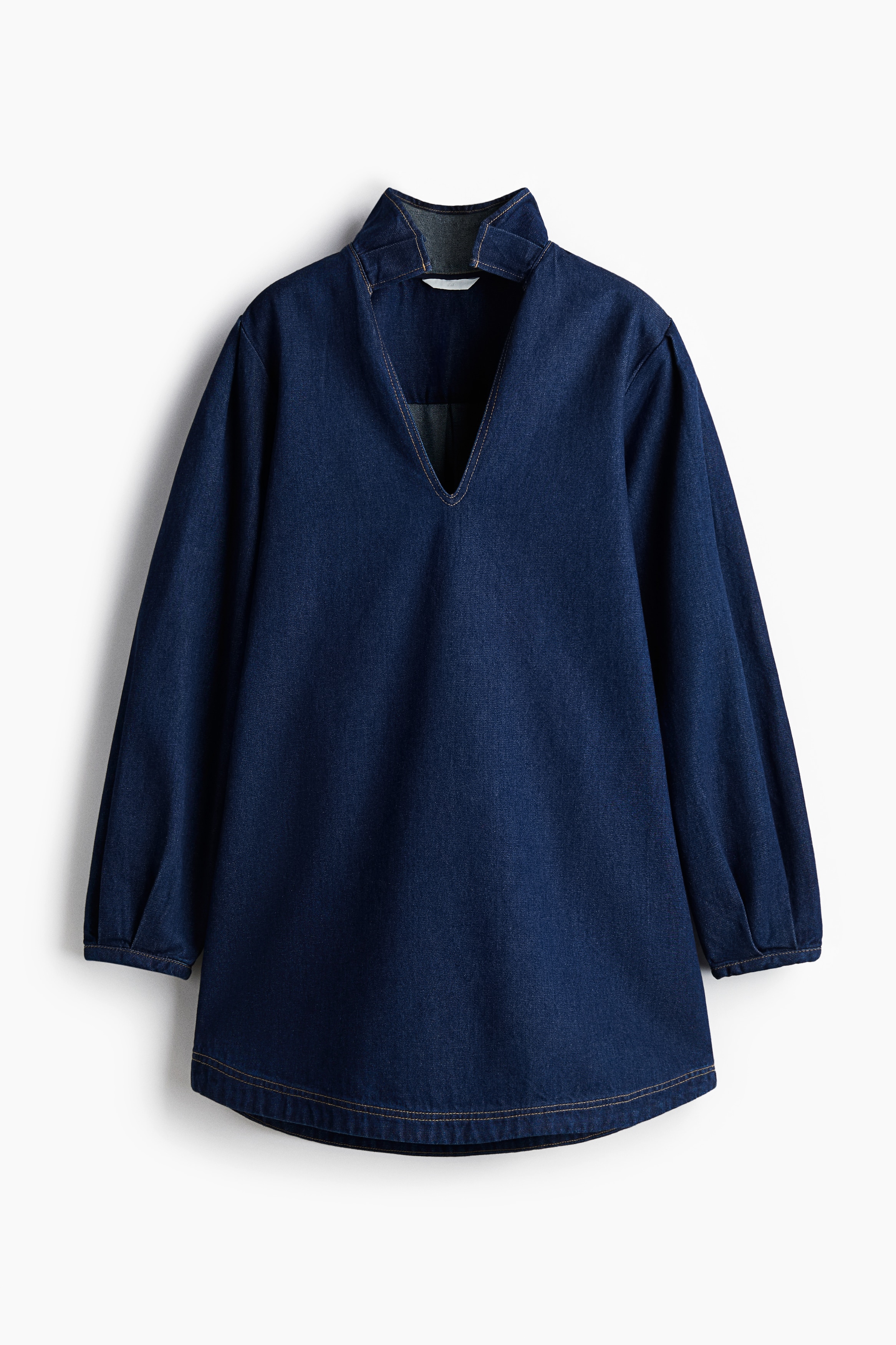 Vestido en denim con cuello de volante - Azul denim oscuro